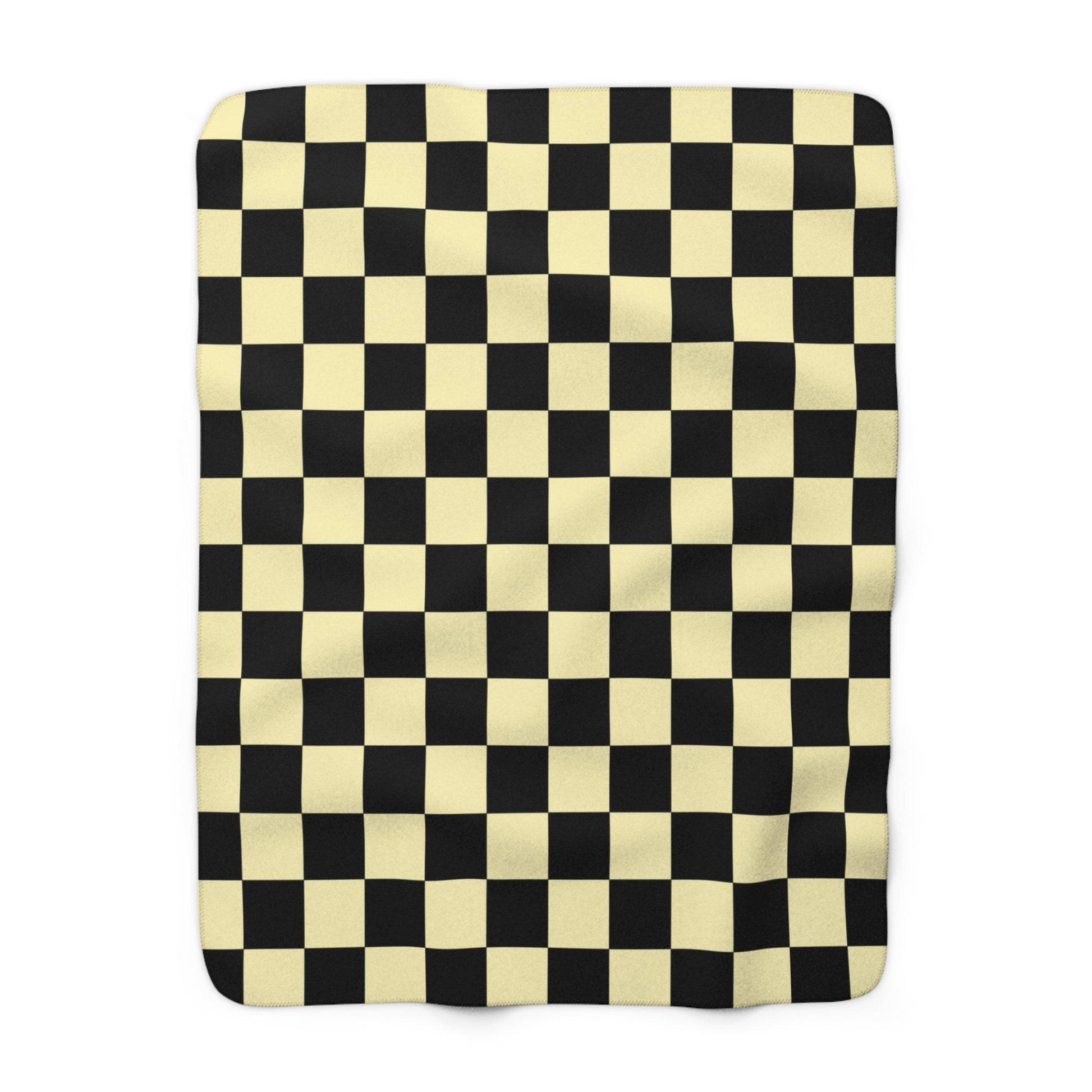 Checkerboard Black and Yellow Sherpa Fleece Blanket, Artsulli - Art is Long, Life is Short, Home Decor, Size, 50" × 60", , , , , 28194474273110507505