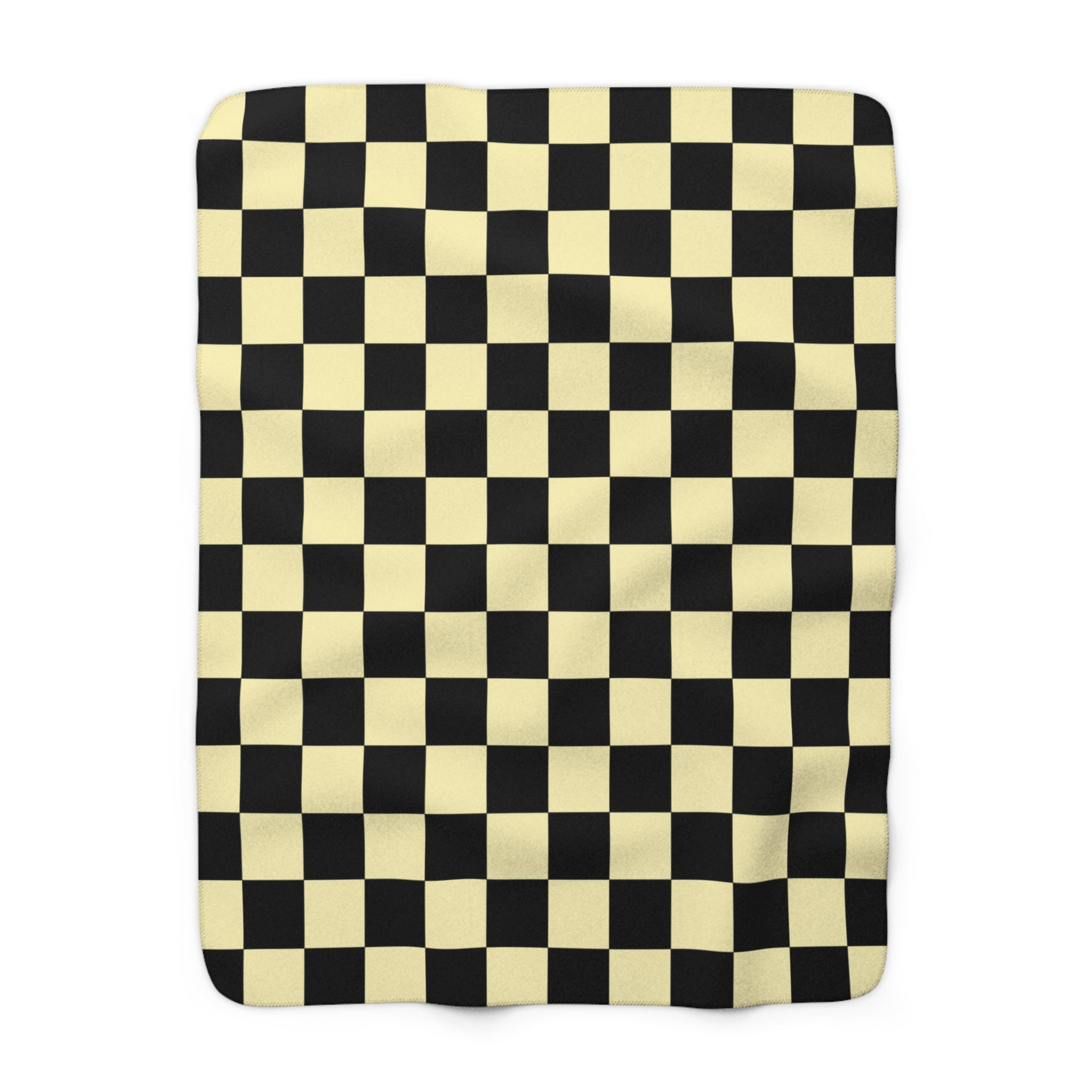 Checkerboard Black and Yellow Sherpa Fleece Blanket, Artsulli - Art is Long, Life is Short, Home Decor, Size, 50" × 60", , , , , 28194474273110507505