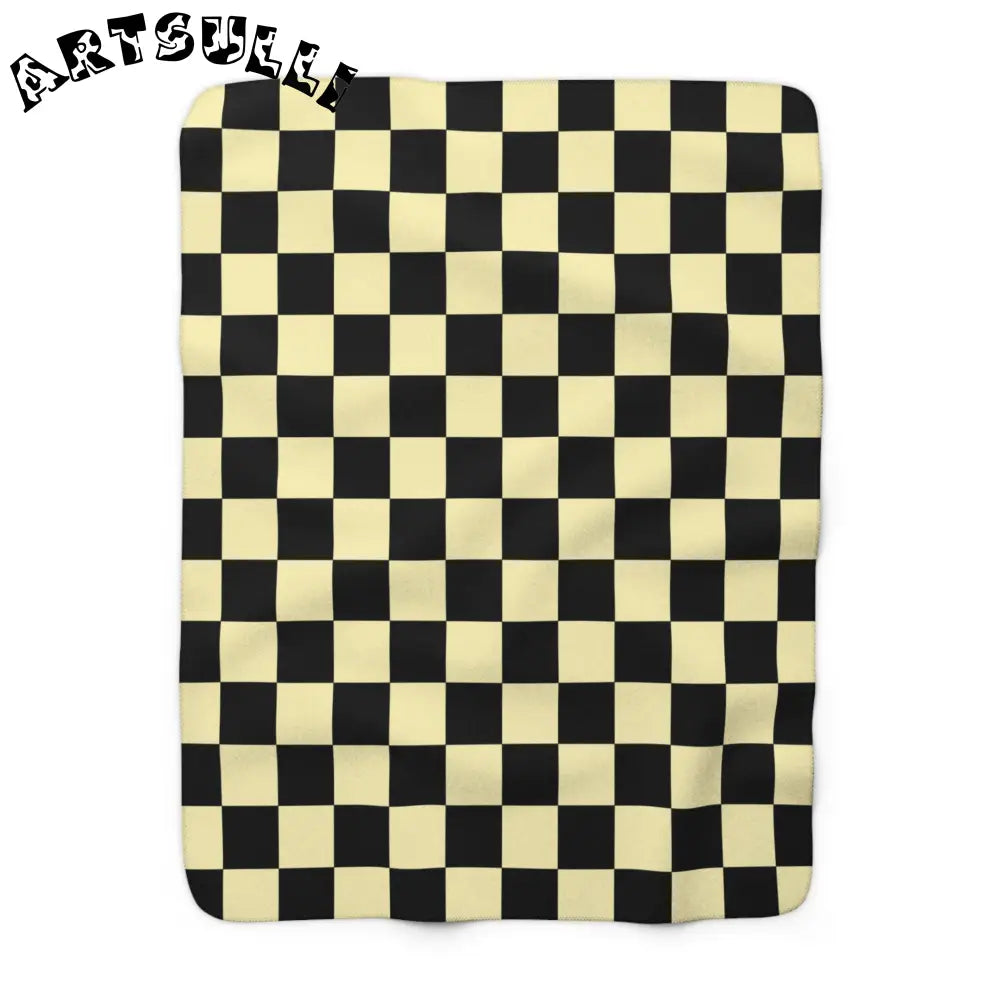 JAKKOUTTHEBXX Checkerboard Black and Yellow Sherpa Fleece Blanket