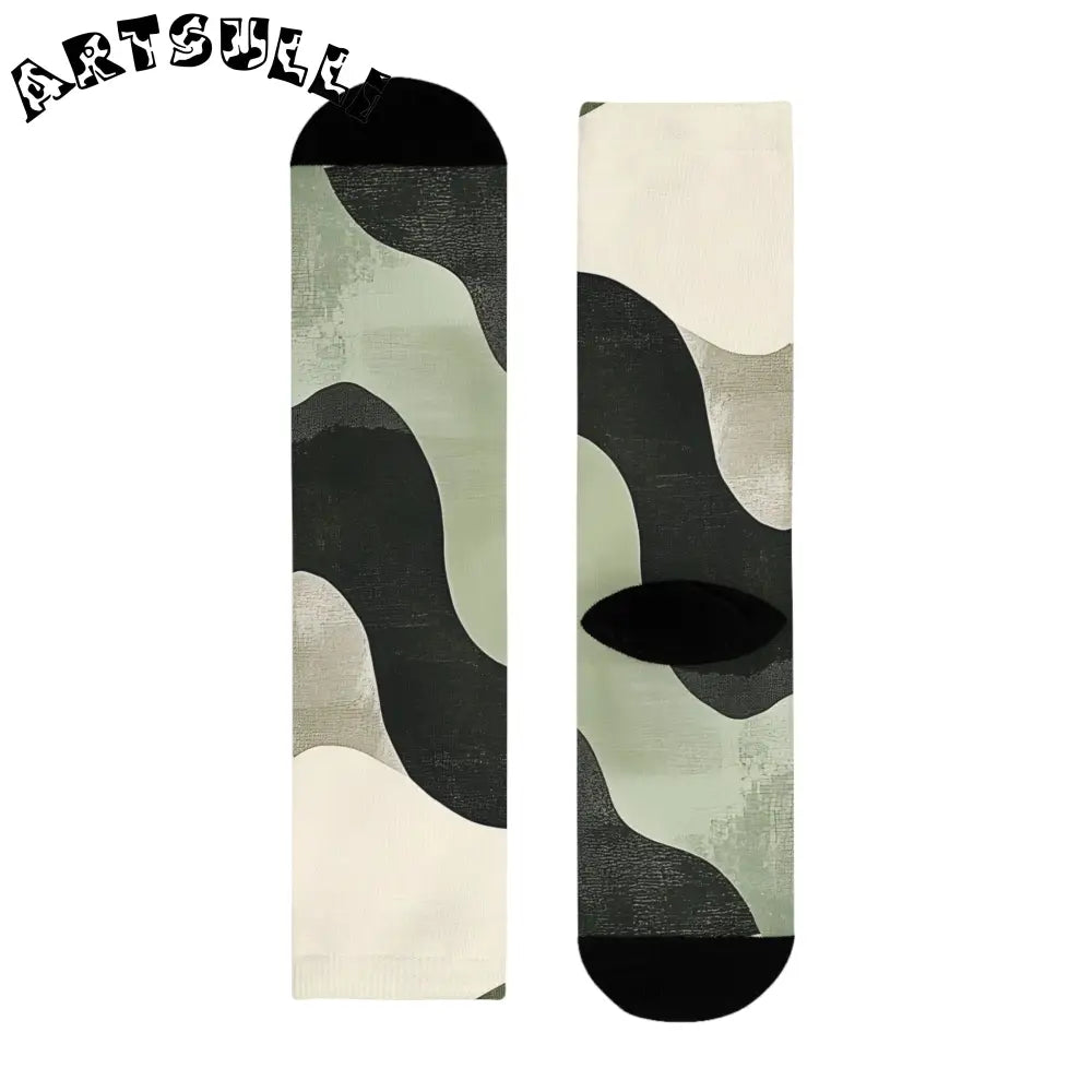 JAKKOUTTHEBXX Abstract Black and Sage Green Sublimation Crew Socks