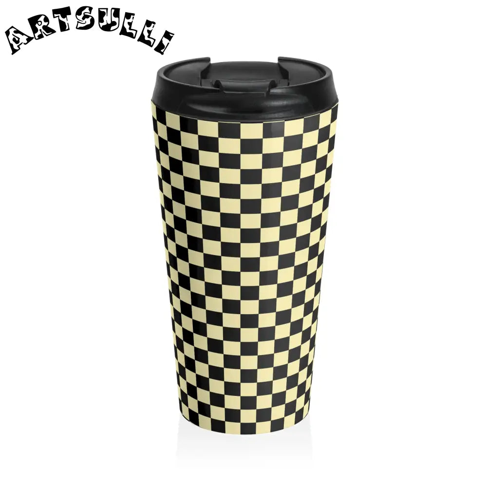 JAKKOUTTHEBXX Checkerboard Black and Yellow Stainless Steel Travel