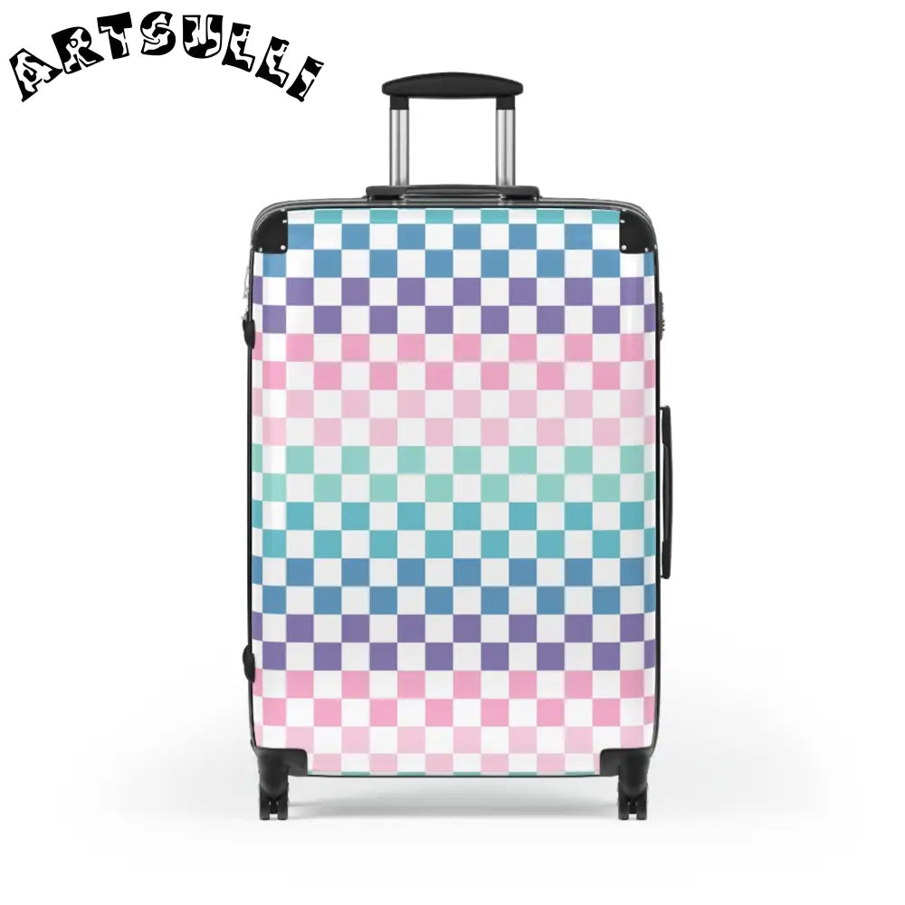 JAKKOUTTHEBXX Vaporwave Rainbow Checkerboard Multi-Color Suitcase