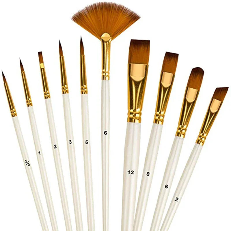 Buy The Best By Artsulli - Art is Long Life Short - 10Pcs Paint Brushes Set Nylon Hair Brush for Acrylic Painting Oil Watercolor DIY Kid
