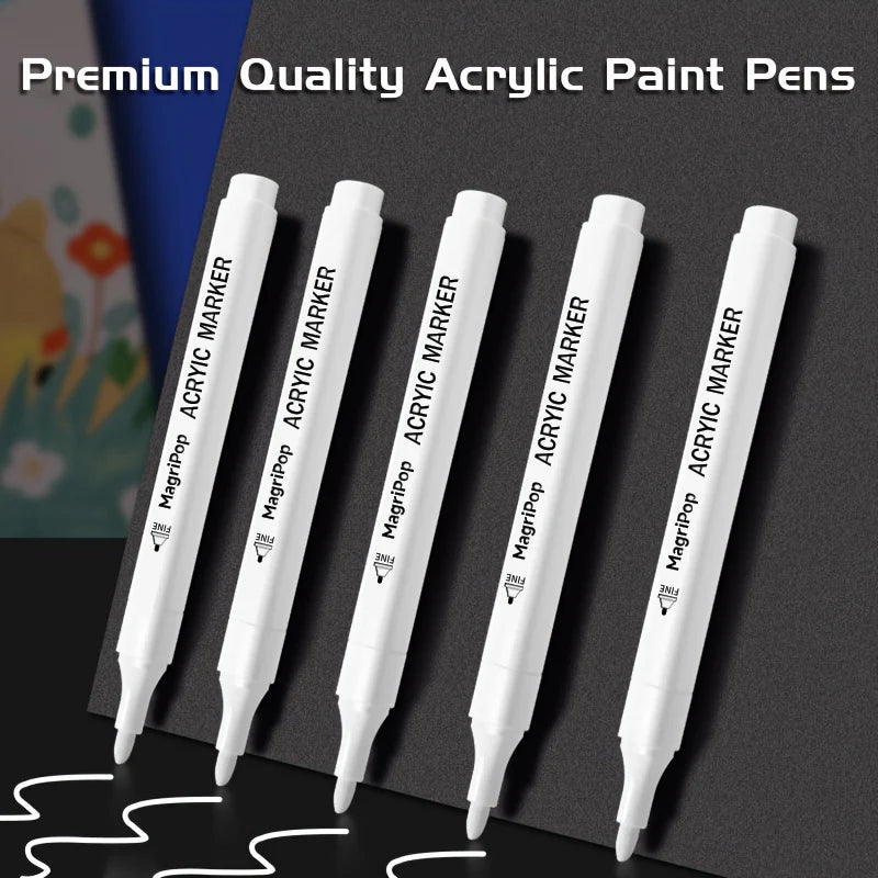 5pcs White Acrylic Marker,Permanent Pen Art Supplies for Black Paper,Tire,Plastic,Stone,Metal,Painting for Artists,Beginners