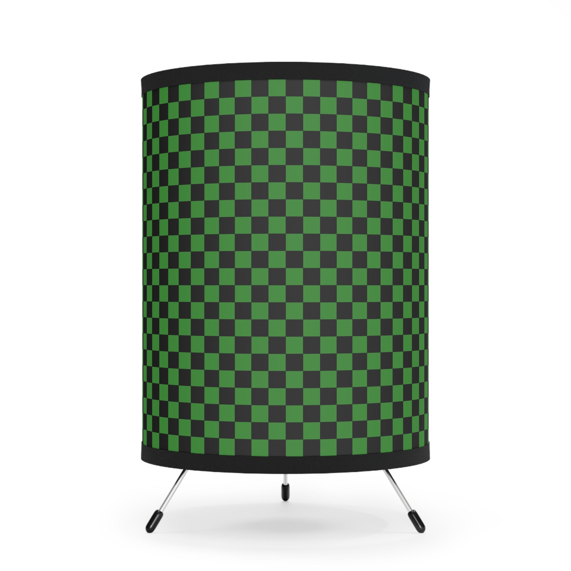 Checkerboard Green and Black Tripod Lamp with High-Res Printed Shade, US\CA plug, Artsulli - Art is Long, Life is Short, Home Decor, Size, One size, Color, Black, , , 43285465646207554571
