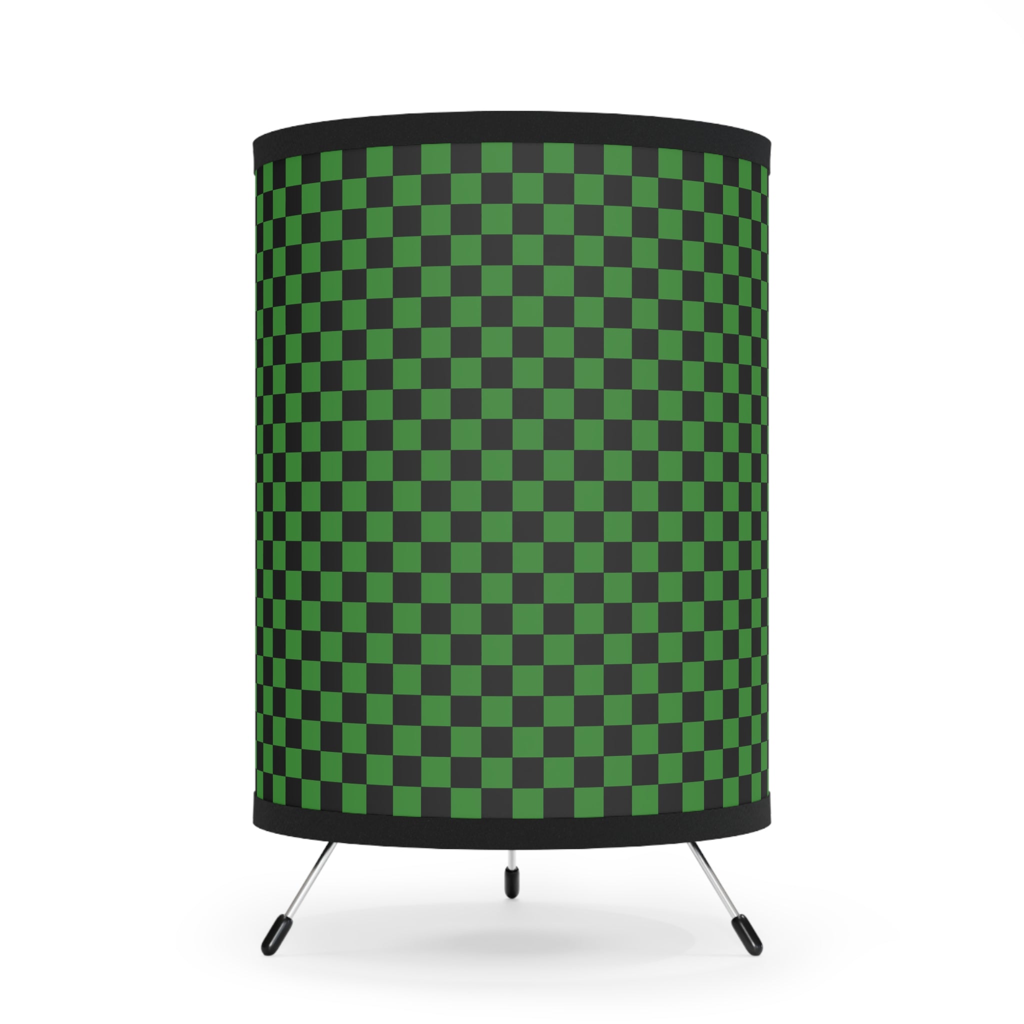 Checkerboard Green and Black Tripod Lamp with High-Res Printed Shade, US\CA plug, Artsulli - Art is Long, Life is Short, Home Decor, Size, One size, Color, Black, , , 43285465646207554571