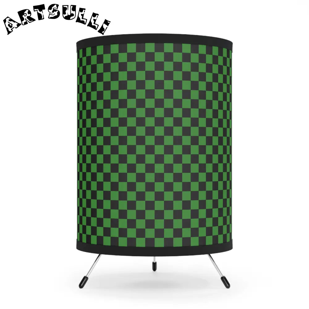 JAKKOUTTHEBXX Checkerboard Green and Black Tripod Lamp with High-Res