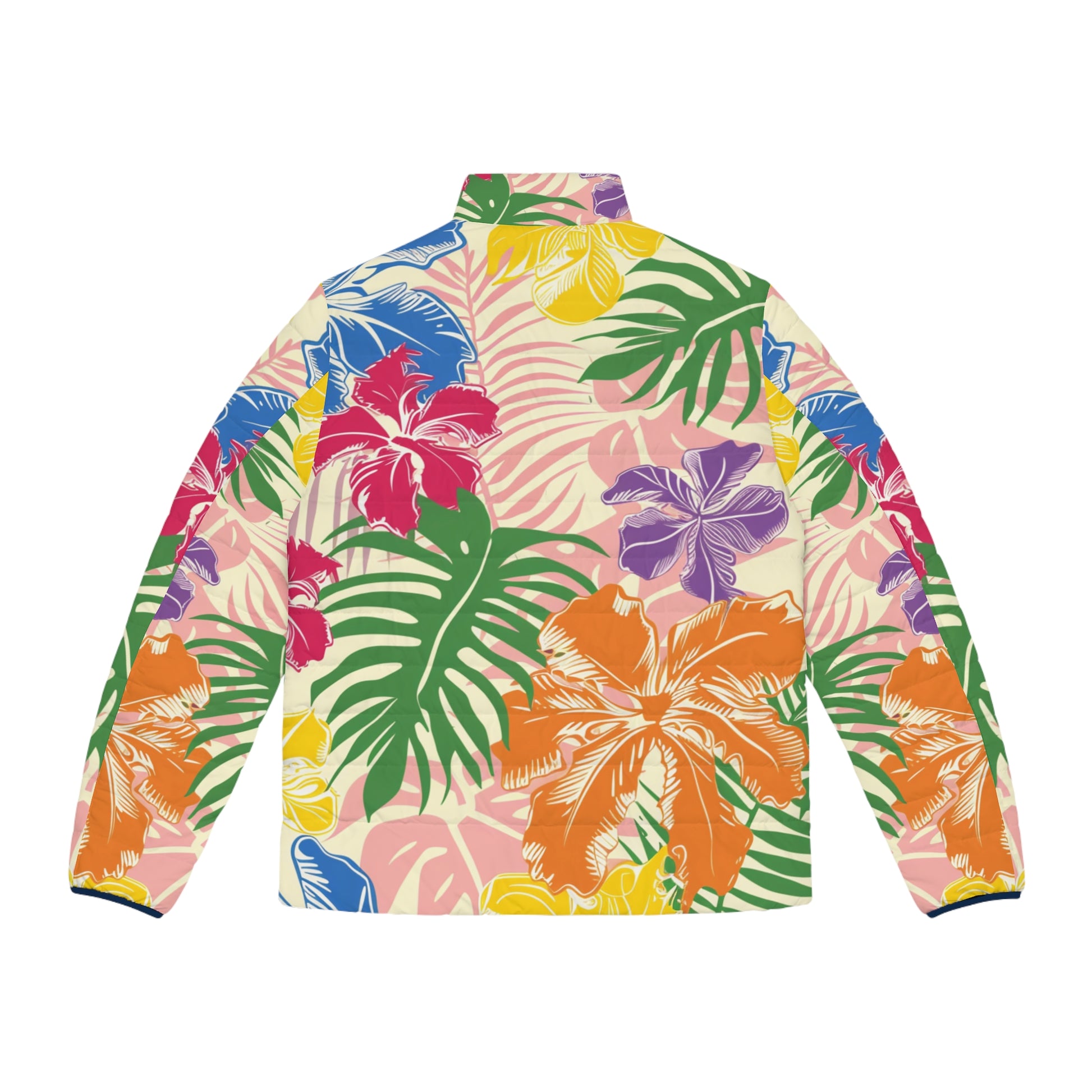 Blooming Tropical Flowers Men's Puffer Jacket (AOP), Artsulli - Art is Long, Life is Short, All Over Prints, , , , , , , 