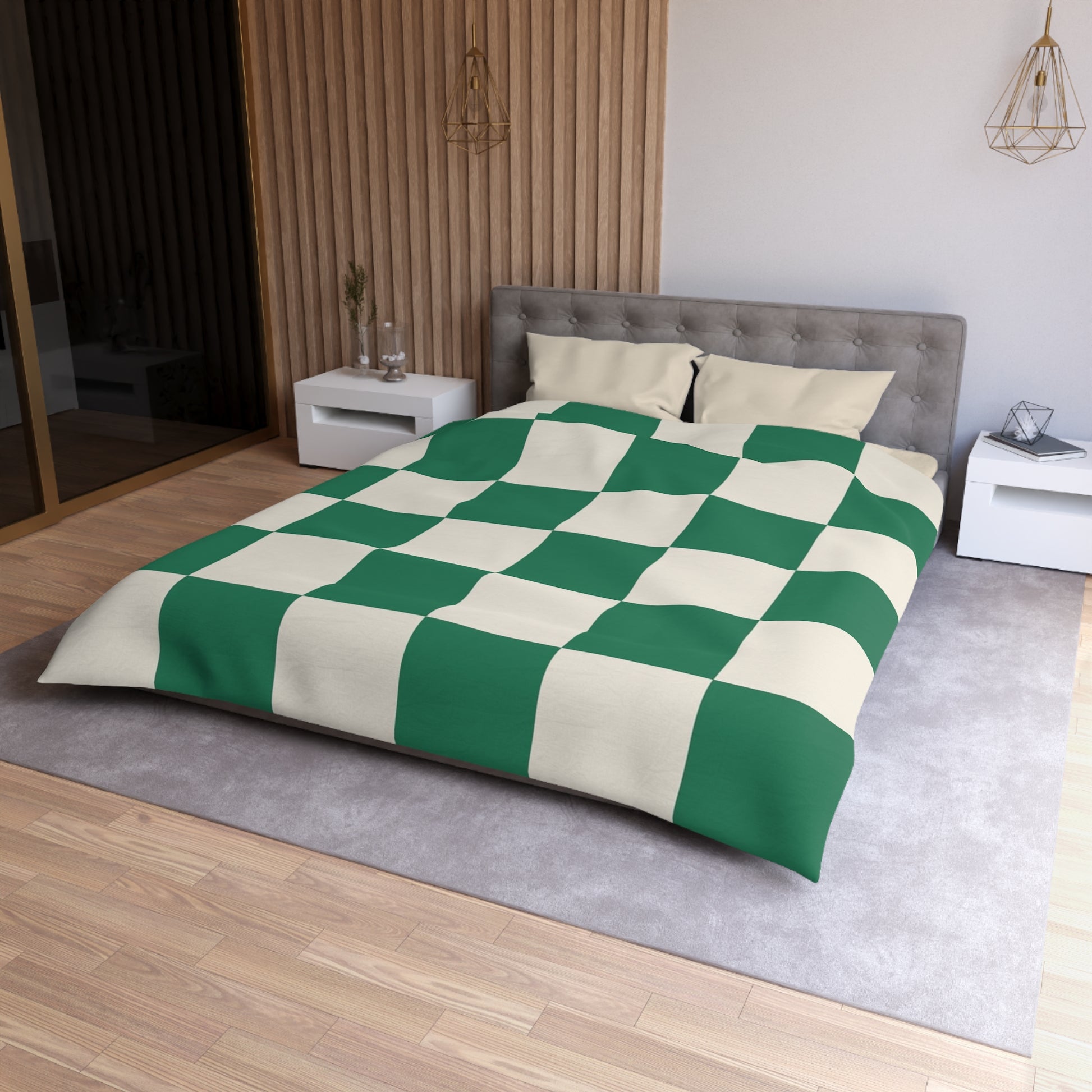 Checkerboard Dark Green Microfiber Duvet Cover, Artsulli - Art is Long, Life is Short, Home Decor, , , , , , , 