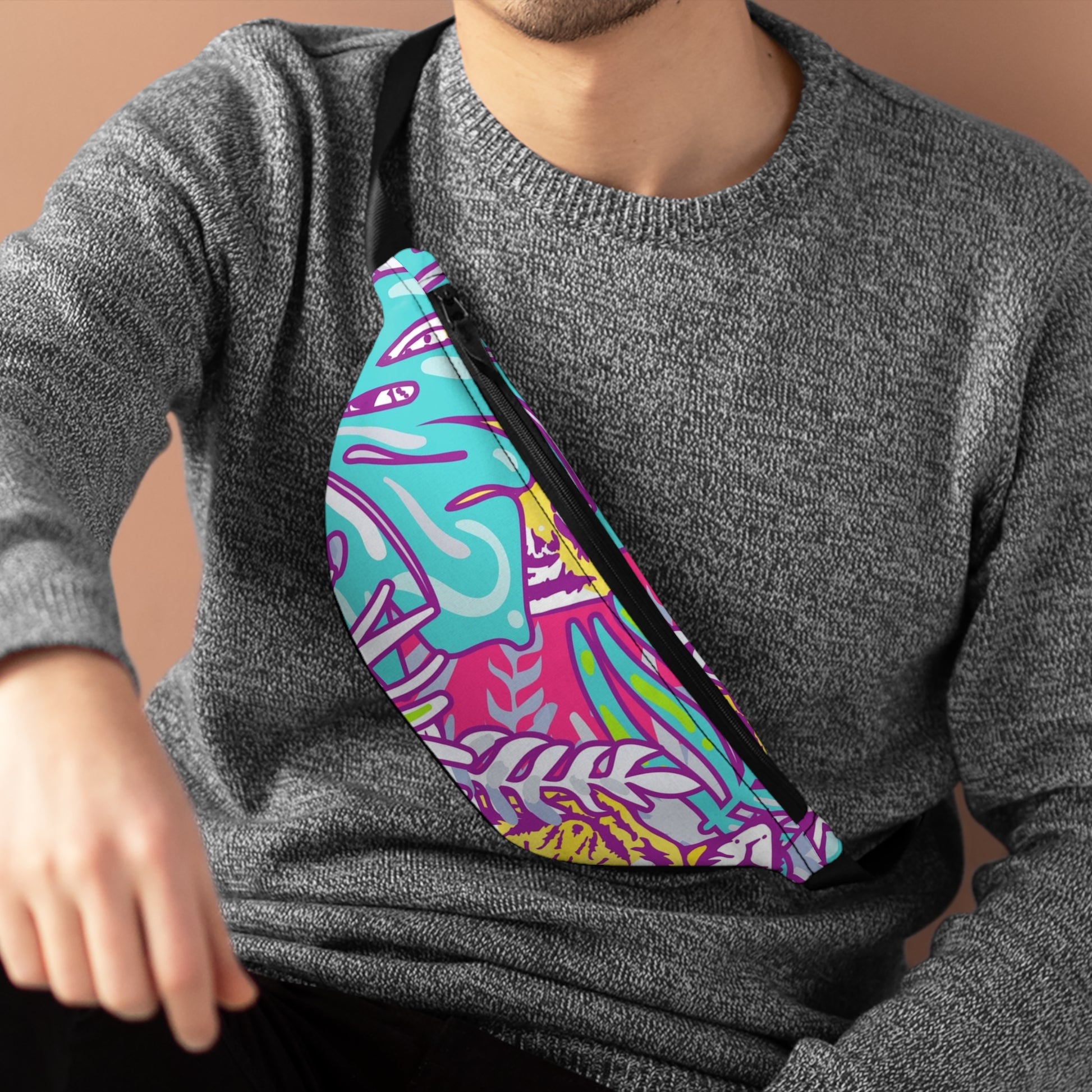 Tropical Floral Tigers Torquise and Purple Fanny Pack, Artsulli - Art is Long, Life is Short, Bags, , , , , , , 