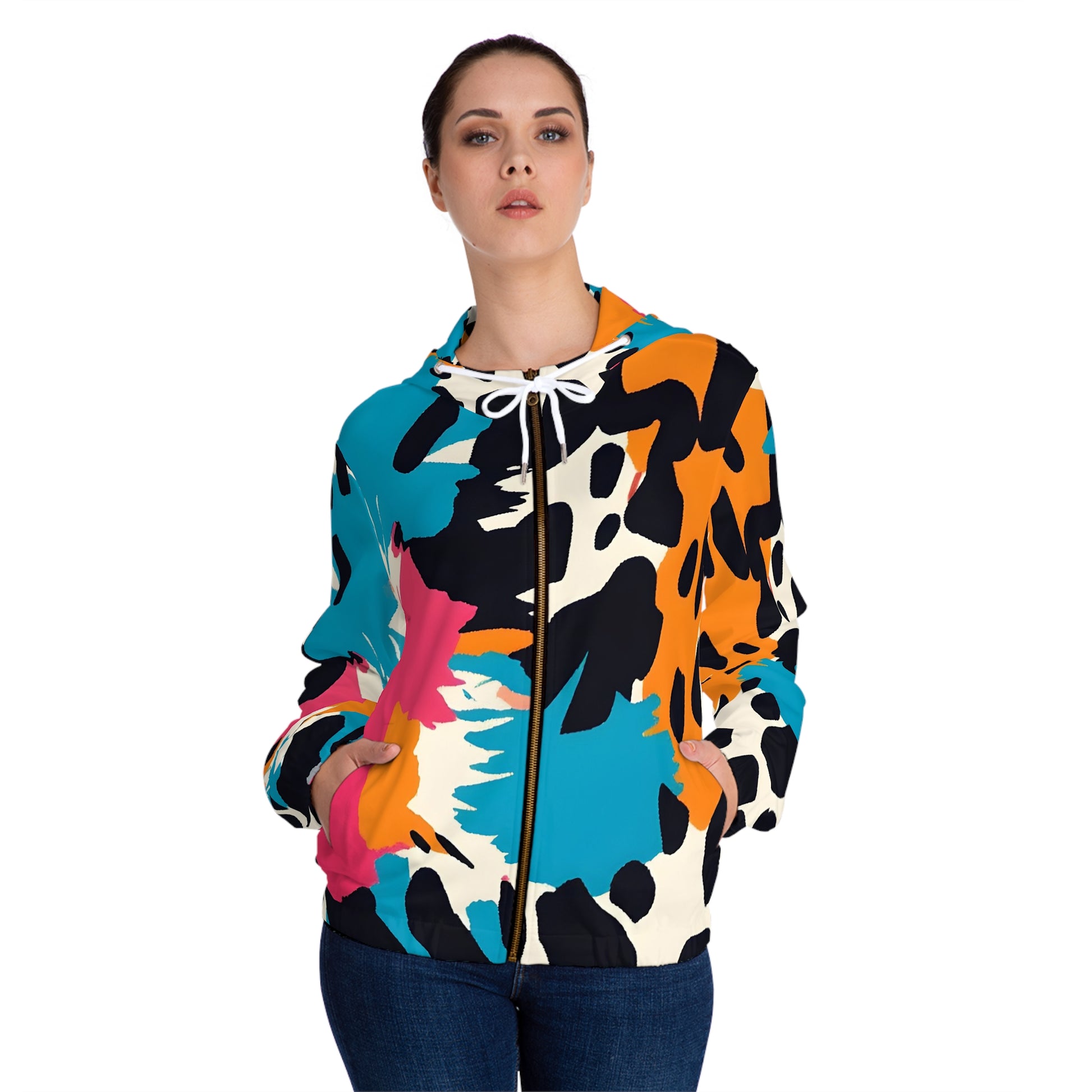 Wild Brush Strokes x Animal Print Multi-Color Women’s Full-Zip Hoodie (AOP), Artsulli - Art is Long, Life is Short, All Over Prints, , , , , , , 
