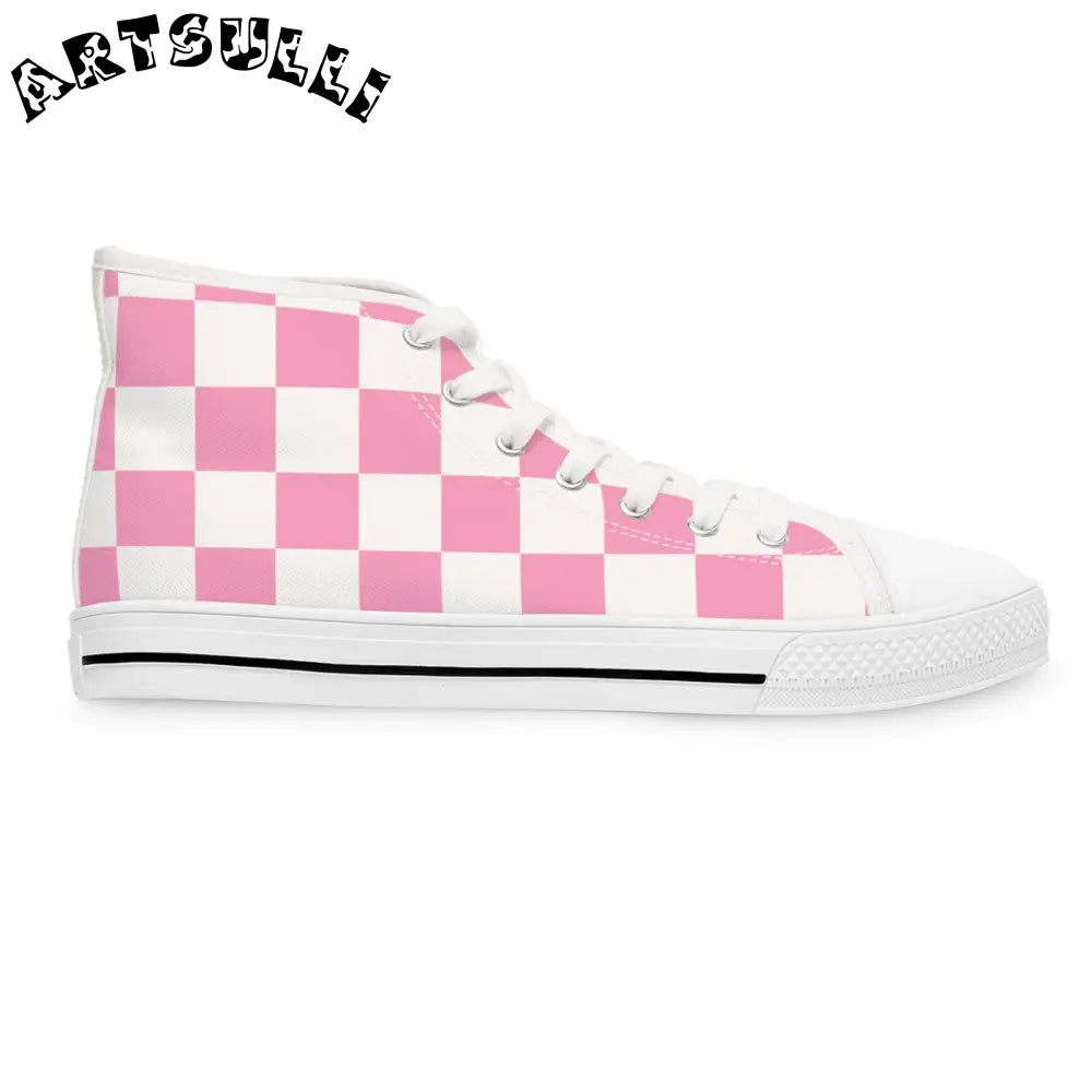 JAKKOUTTHEBXX Checkerboard Hot Pink and White Women’s High Top