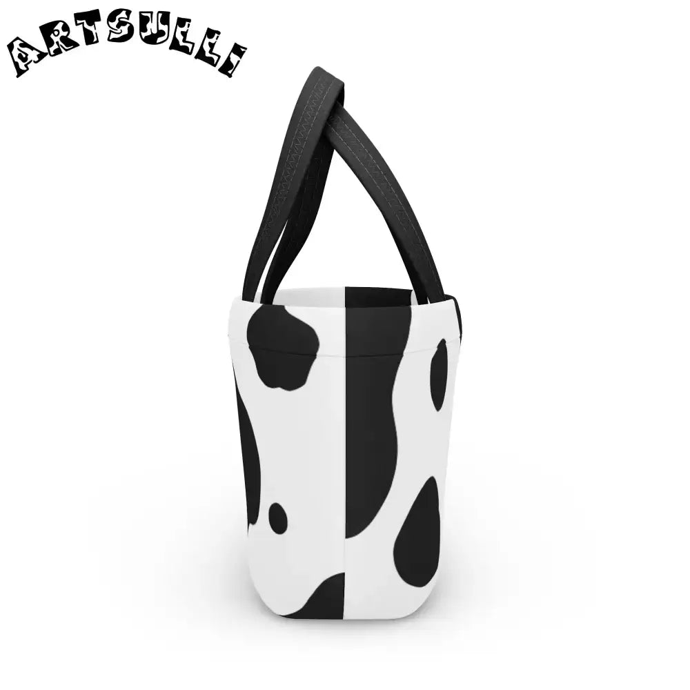 JAKKOUTTHEBXX Cow Print Mini Lunch Bag Tote with White Handles 2025