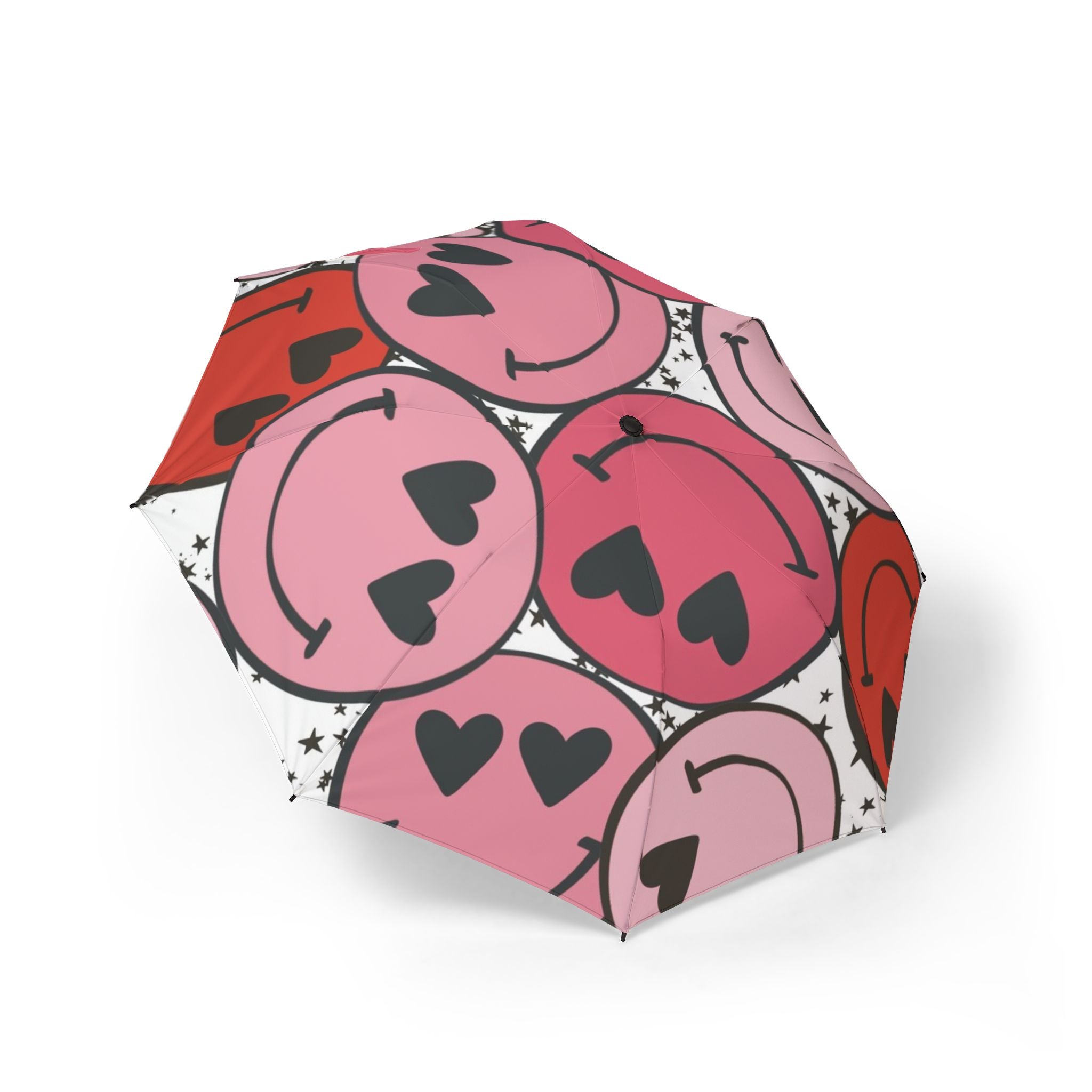 Smiley Face x Heart Eyes Pink and Red Semi-Automatic Foldable Umbrella, Artsulli - Art is Long, Life is Short, Accessories, Size, One size, , , , , 31797272274526572166