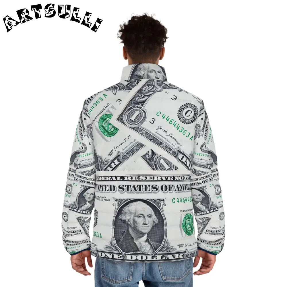 JAKKOUTTHEBXX Dollar Bill Print Puffer Jacket 2025