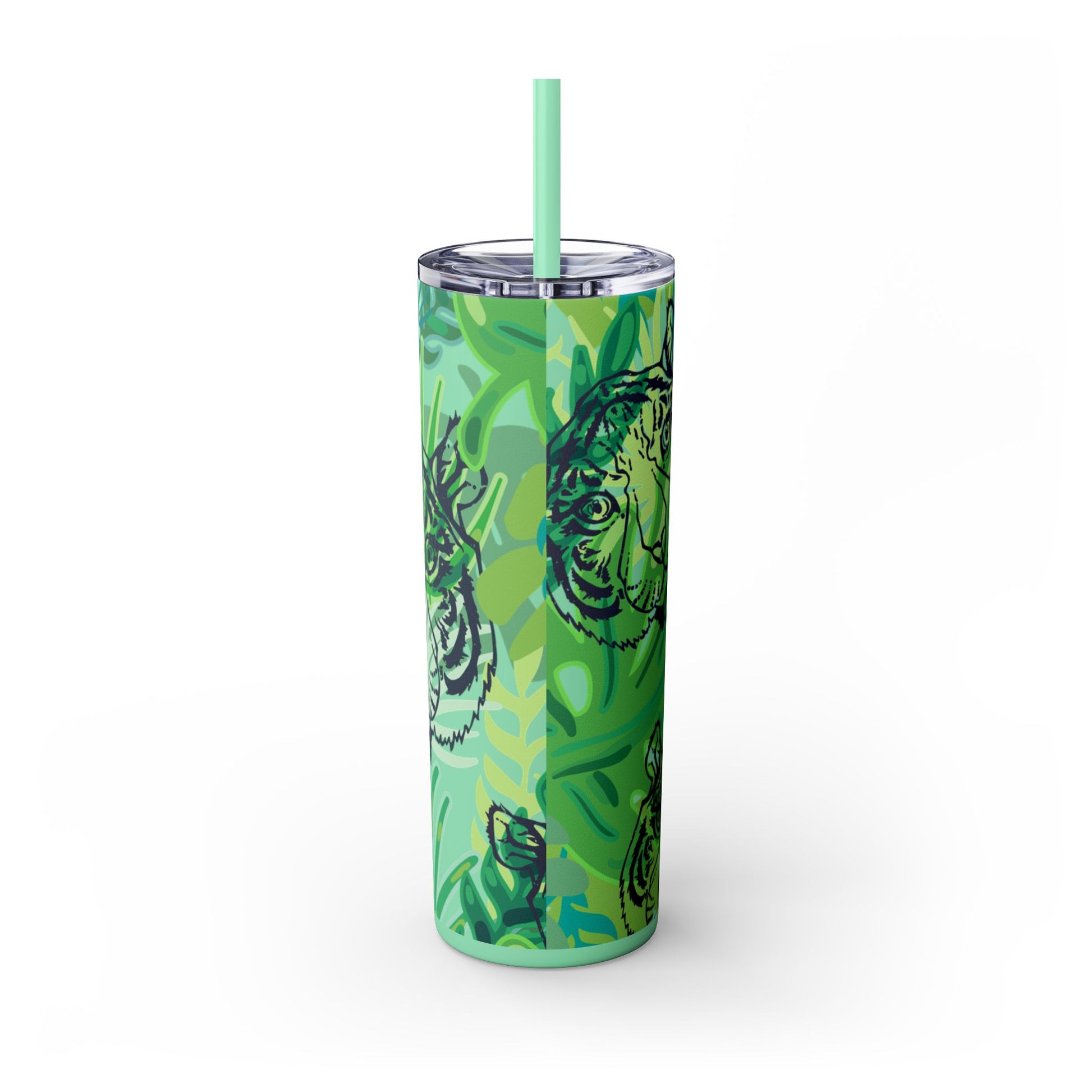 Tropical Jungle Tigers Green Skinny Tumbler with Straw, 20oz, Artsulli - Art is Long, Life is Short, Mug, , , , , , , 