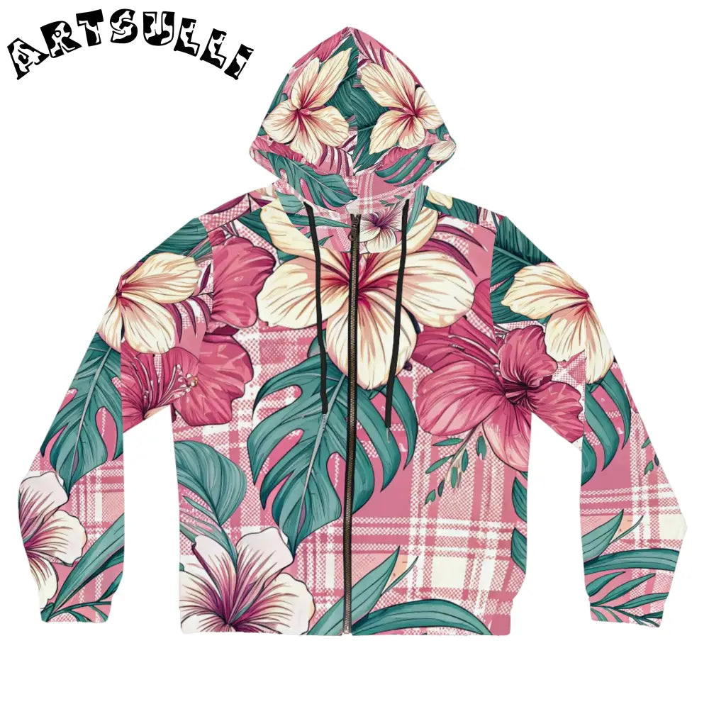 JAKKOUTTHEBXX Plaid x Floral Burgundy and Green Women’s Full-Zip