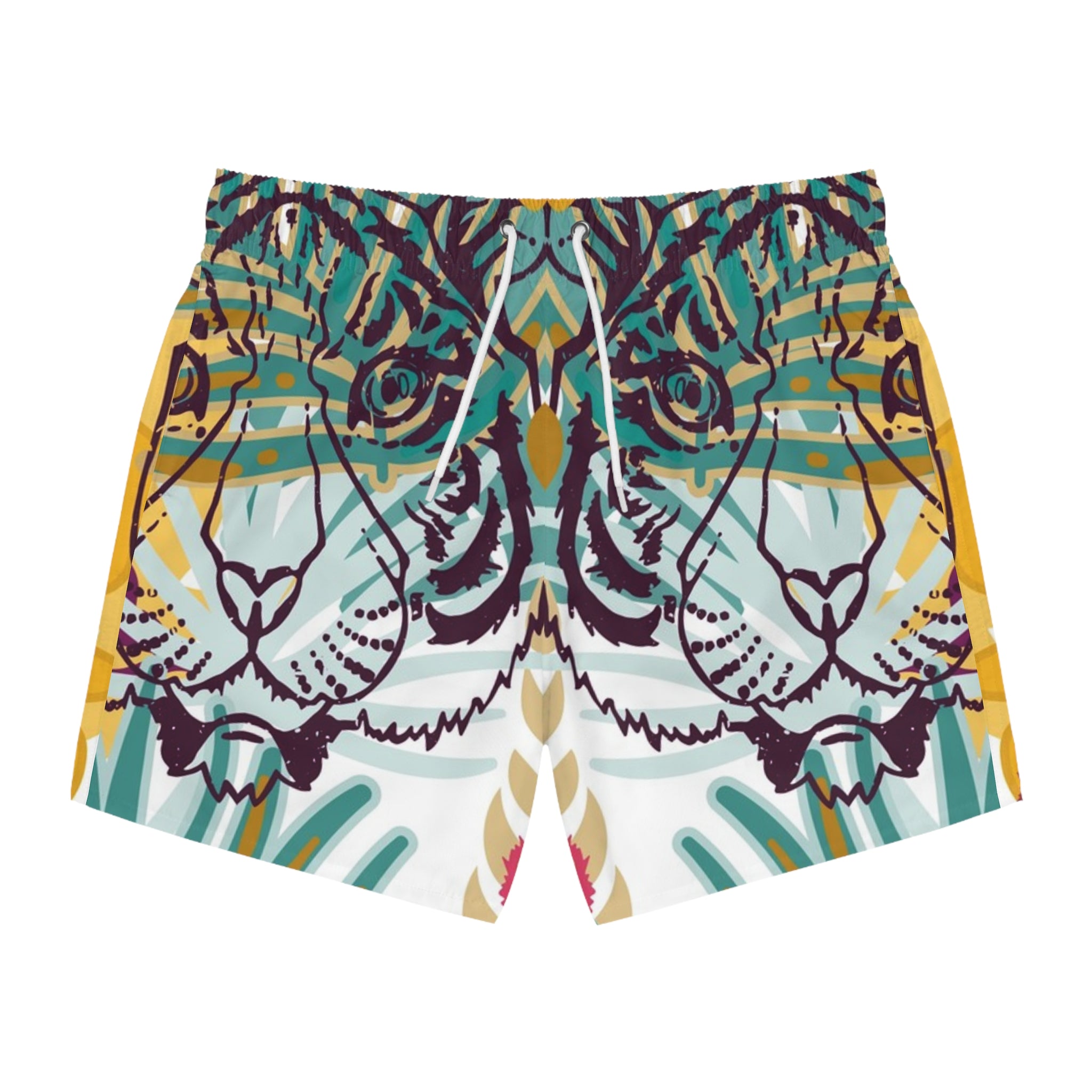 Tropical Jungle Tigers Green and Brown Swim Trunks (AOP), Artsulli - Art is Long, Life is Short, All Over Prints, Size, XS, Color, Seam thread color automatically matched to design, , , 20264207367108792832