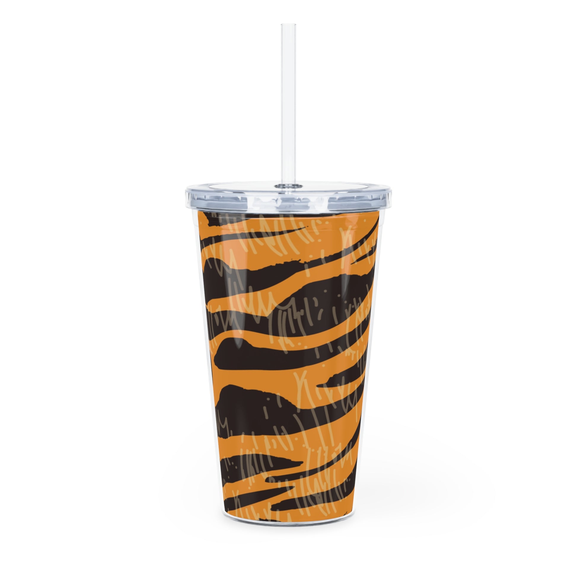 Tiger Scratches Orange & Black Plastic Tumbler with Straw, Artsulli - Art is Long, Life is Short, Mug, , , , , , , 