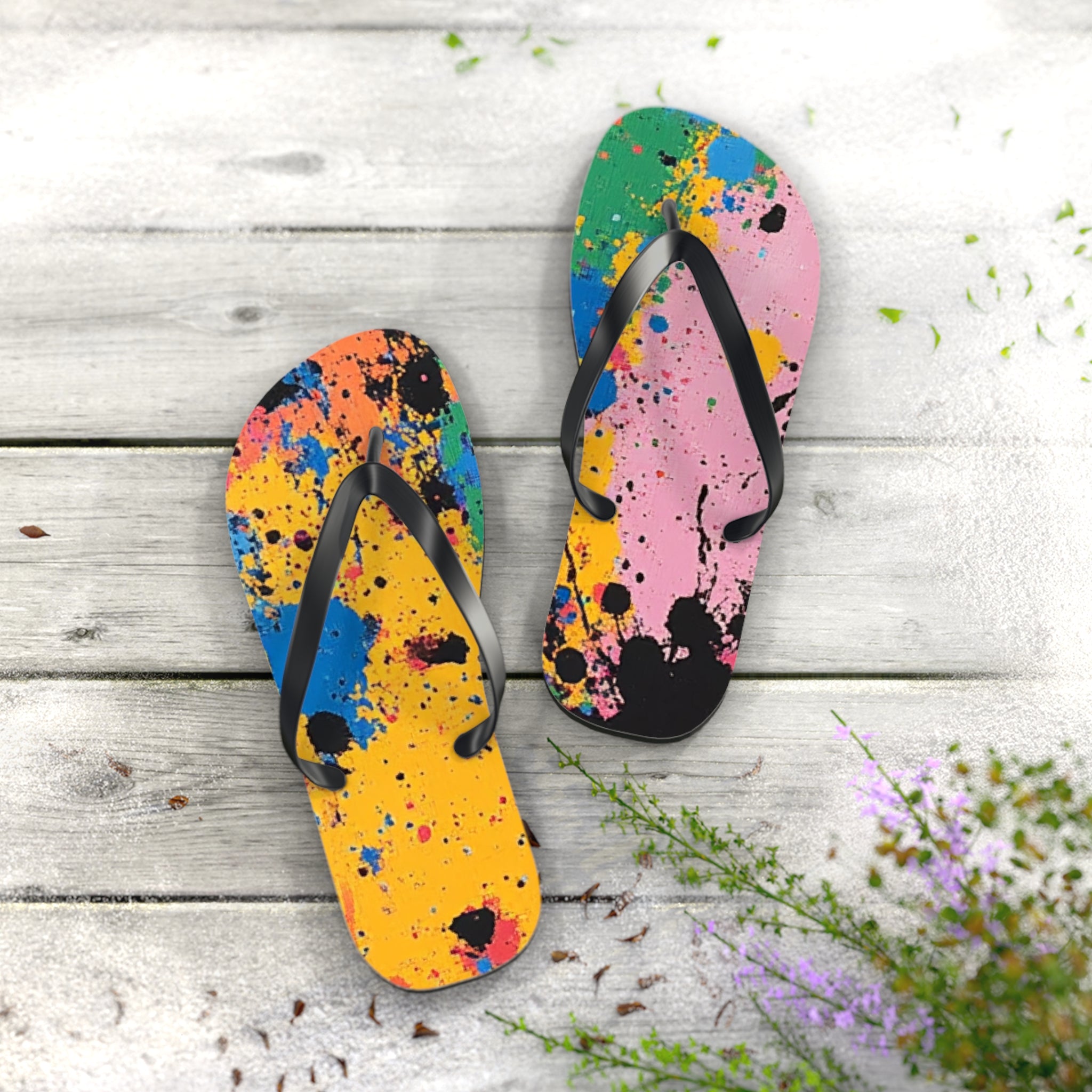 The Colors Of Paint Splatter Flip Flops, Artsulli - Art is Long, Life is Short, Shoes, , , , , , , 