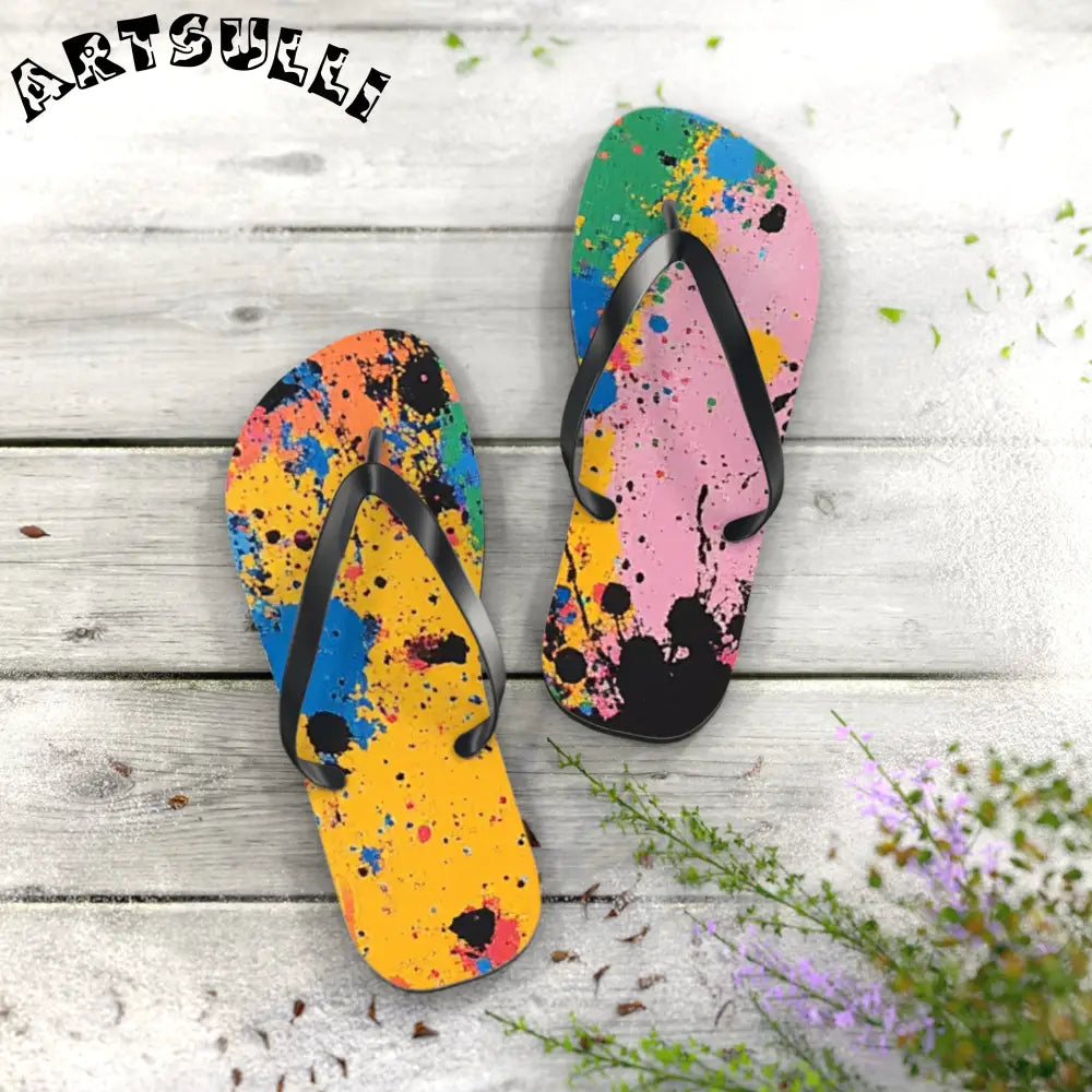 JAKKOUTTHEBXX The Colors Of Paint Splatter Flip Flops JAKKOUTTHEBXX
