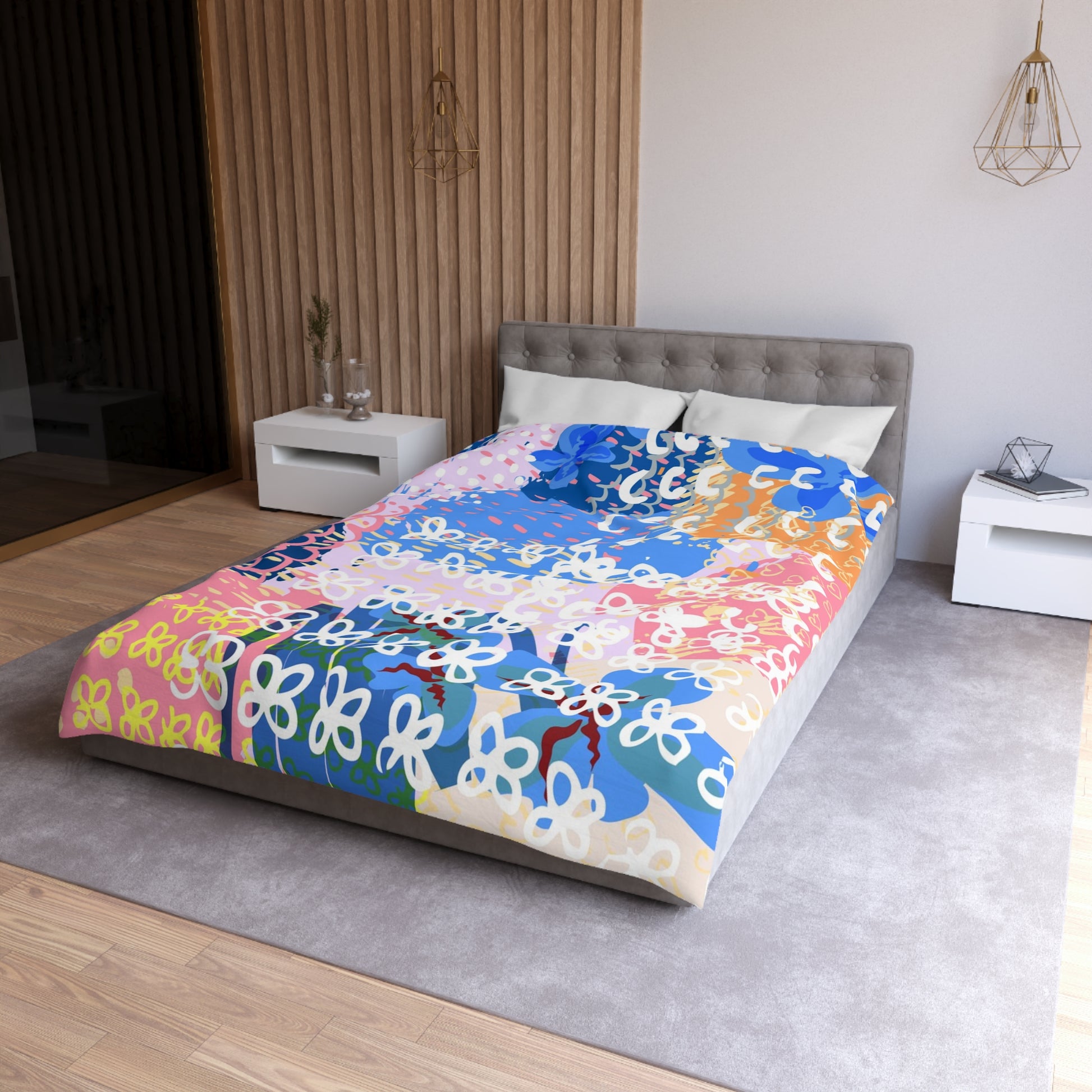 Flowers x Doodles x Hearts Multi-Color Microfiber Duvet Cover, Artsulli - Art is Long, Life is Short, Home Decor, , , , , , , 