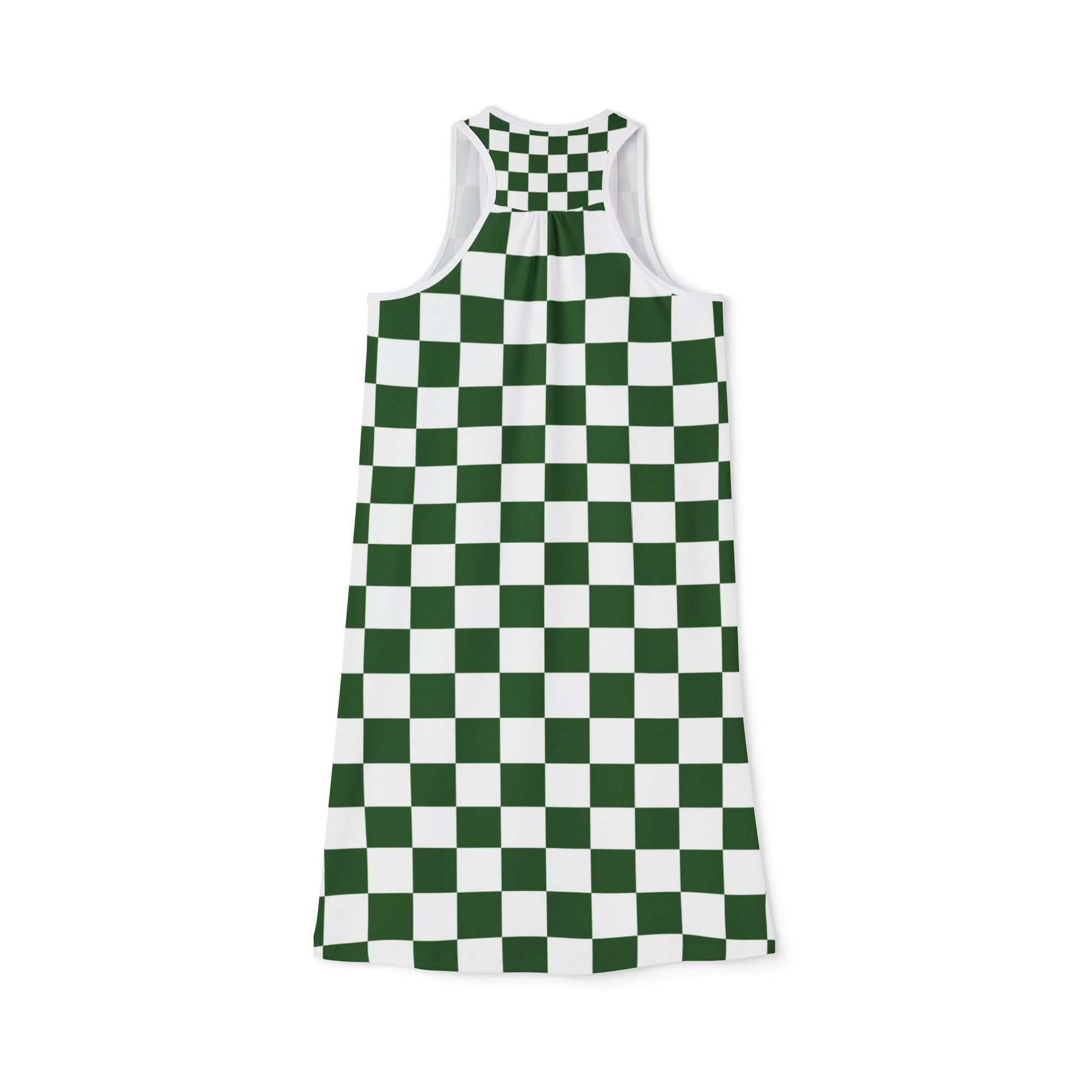 Checkerboard White and Dark Green Women's Racerback Dress (AOP), Artsulli - Art is Long, Life is Short, Tank Top, , , , , , , 