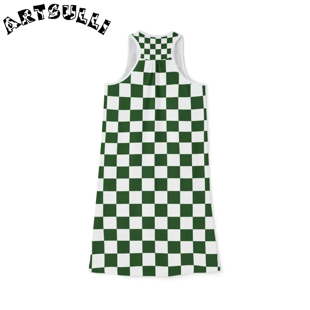 JAKKOUTTHEBXX Checkerboard White and Dark Green Women’s Racerback