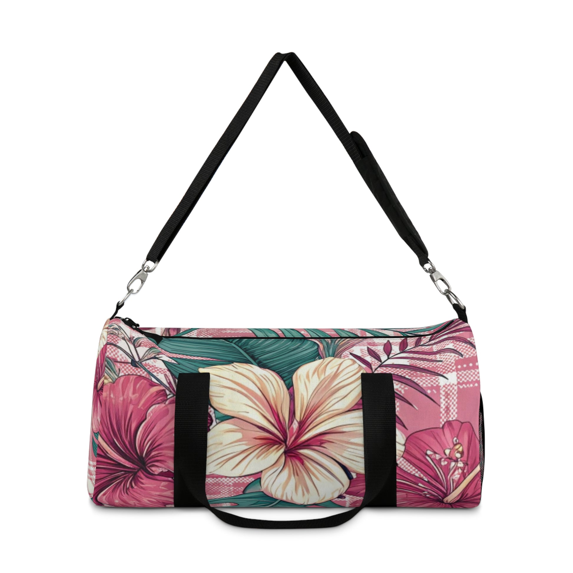 Plaid x Floral Burgundy and Green Duffel Bag, Artsulli - Art is Long, Life is Short, Bags, , , , , , , 