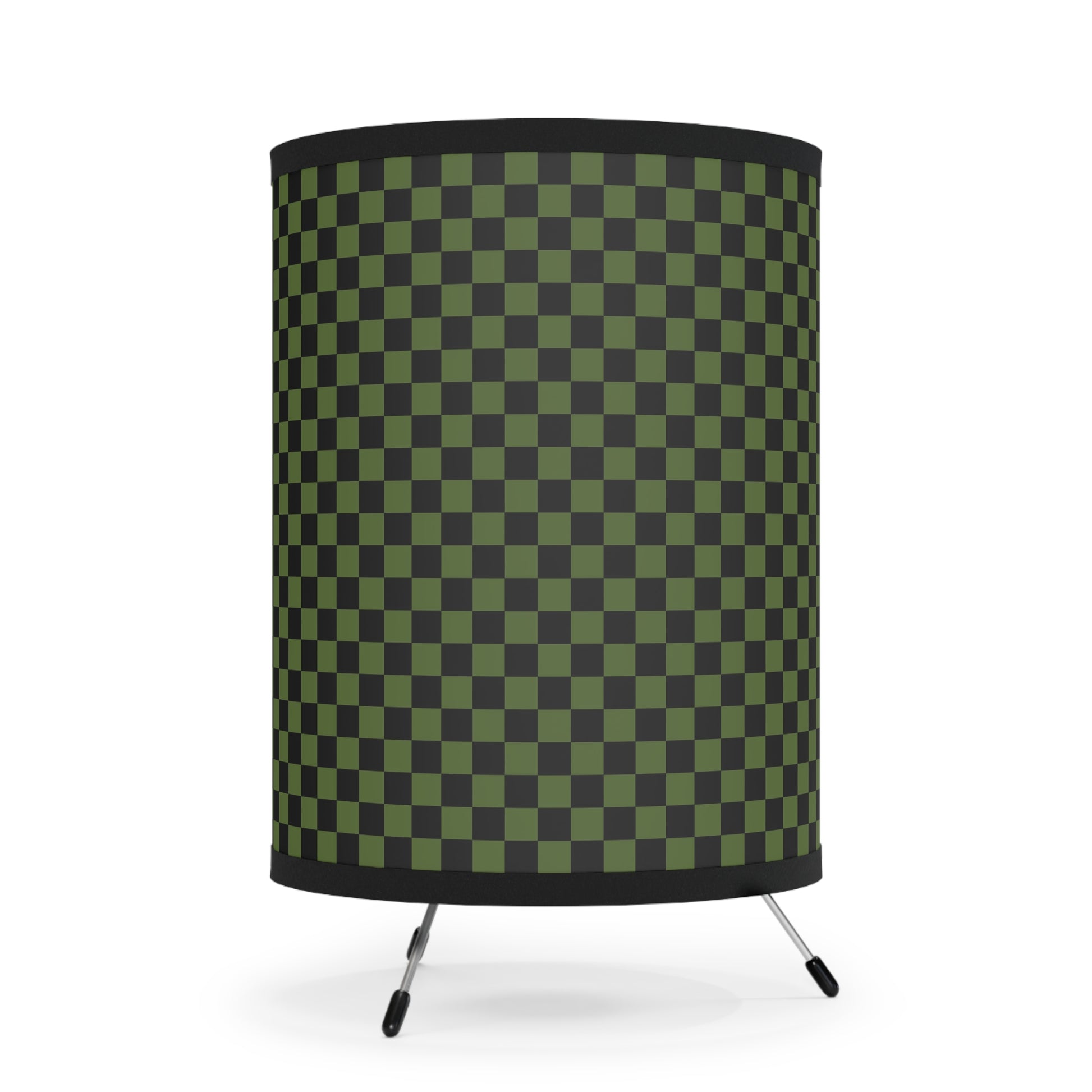 Checkerboard Olive Green and Black Tripod Lamp with High-Res Printed Shade, US\CA plug, Artsulli - Art is Long, Life is Short, Home Decor, , , , , , , 