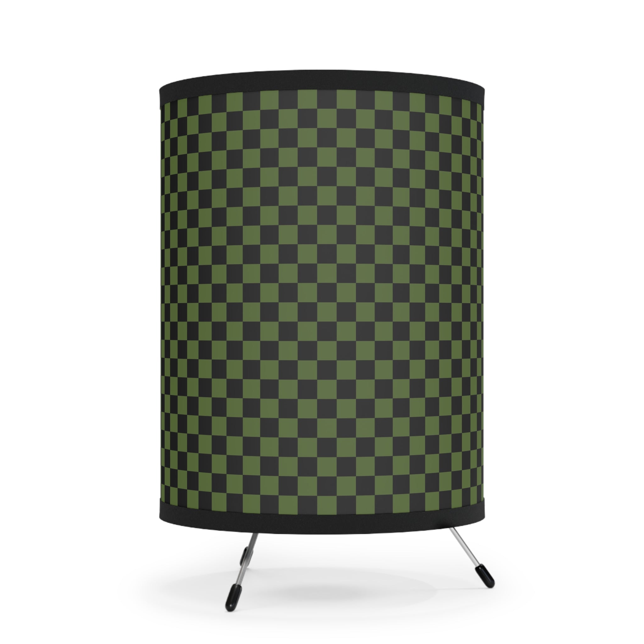 Checkerboard Olive Green and Black Tripod Lamp with High-Res Printed Shade, US\CA plug, Artsulli - Art is Long, Life is Short, Home Decor, , , , , , , 