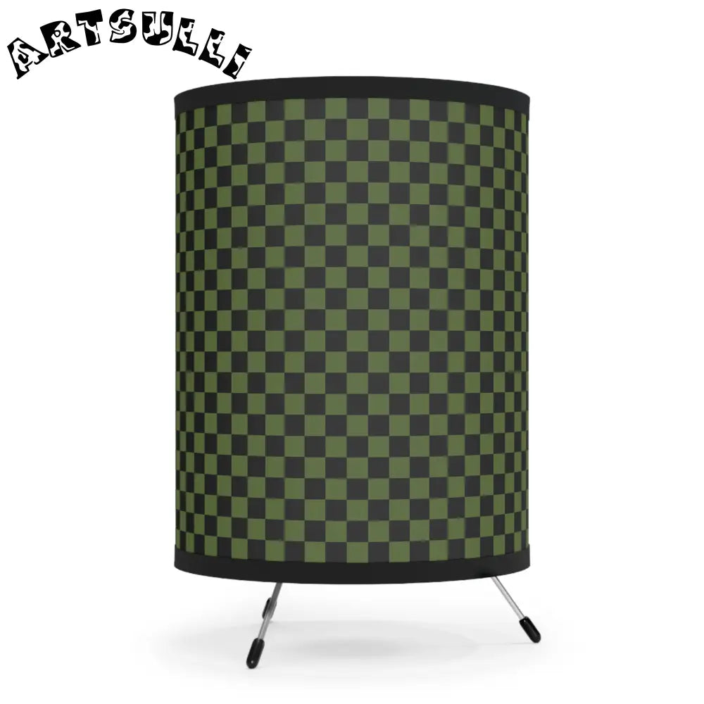 JAKKOUTTHEBXX Checkerboard Olive Green and Black Tripod Lamp