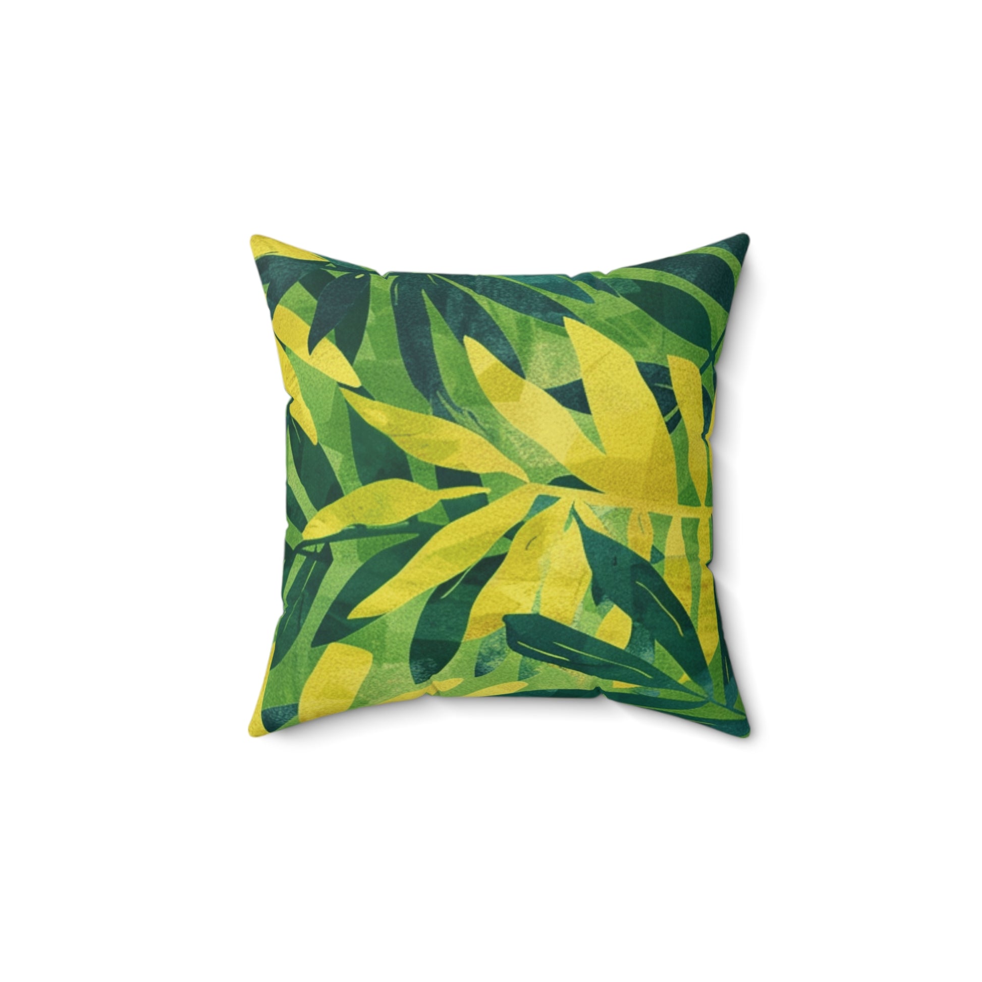 Green Leaf x Yellow Leaf x Tropical x Jungle Spun Polyester Square Pillow, Artsulli - Art is Long, Life is Short, Home Decor, , , , , , , 