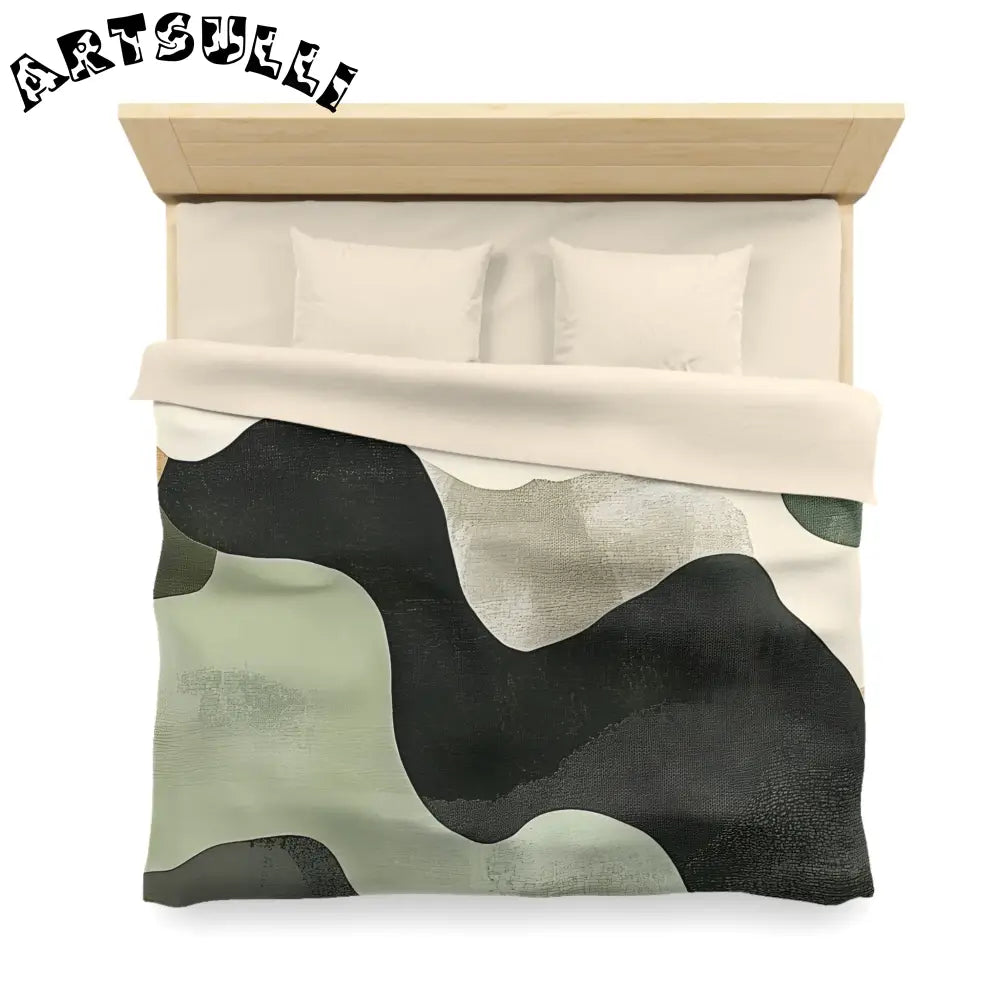 JAKKOUTTHEBXX Abstract Green Black Off White Wavy Pattern Duvet