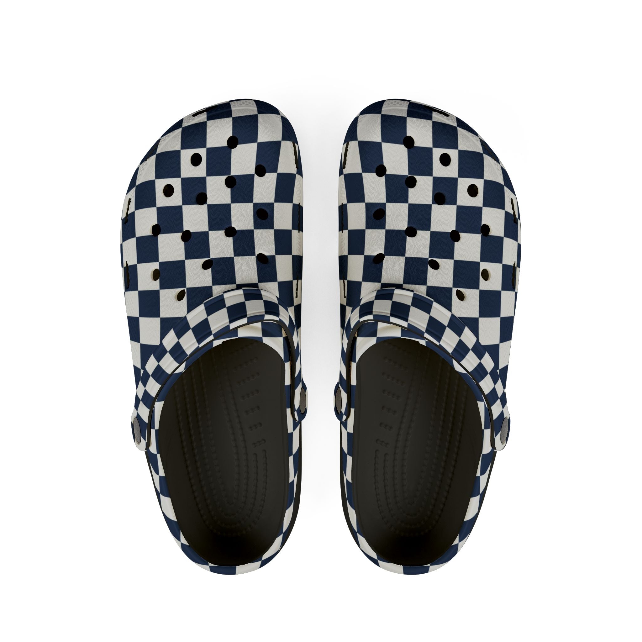 Checkerboard White and Navy Blue EVA Foam Rubber Shoes (AOP), Artsulli - Art is Long, Life is Short, Shoes, Size, US 6 (Women's), Color, Black, , , 25879332805293606806