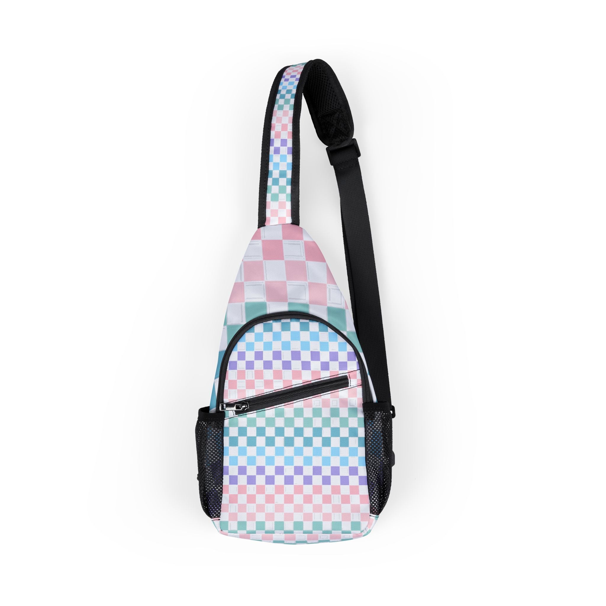 Vaporwave Rainbow Checkerboard Chest Bag (AOP), Artsulli - Art is Long, Life is Short, Bags, Size, One size, , , , , 16022256972157703707