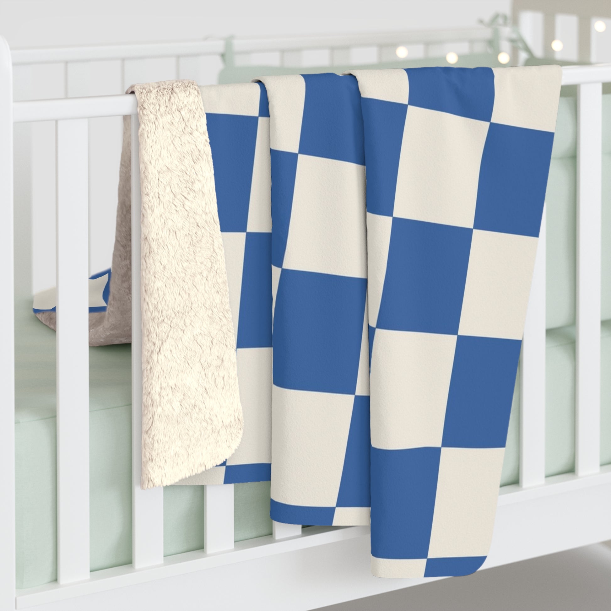 Checkerboard Blue Sherpa Fleece Blanket, Artsulli - Art is Long, Life is Short, Home Decor, , , , , , , 