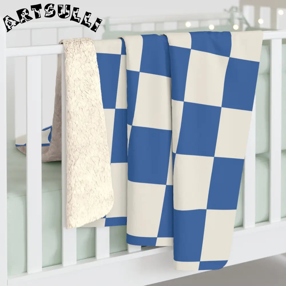 JAKKOUTTHEBXX Checkerboard Blue Sherpa Fleece Blanket JAKKOUTTHEBXX