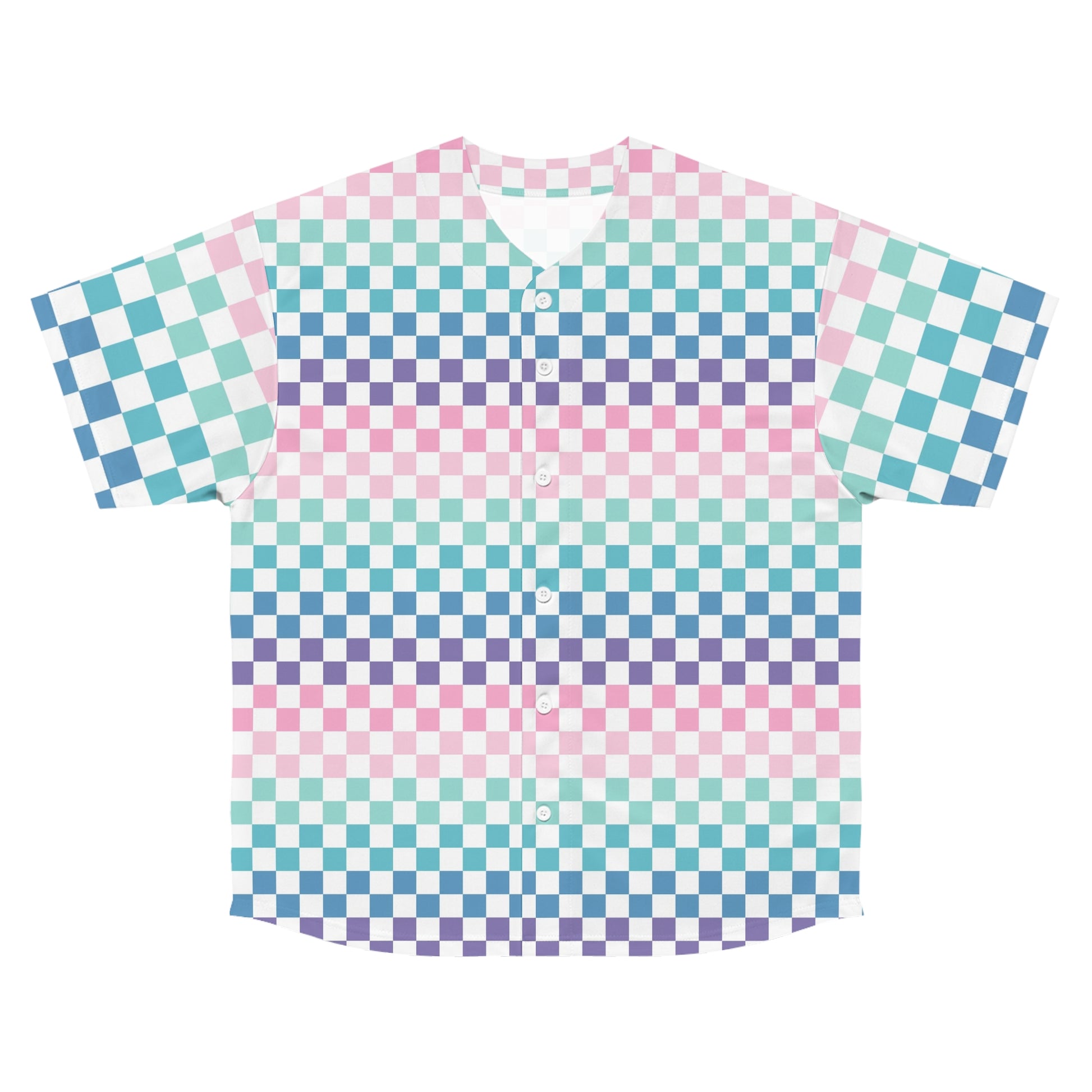 Vaporwave Rainbow  Checkerboard II Multi-Color Men's Baseball Jersey (AOP), Artsulli - Art is Long, Life is Short, All Over Prints, Size, S, Color, Seam thread color automatically matched to design, , , 15943900196629258169
