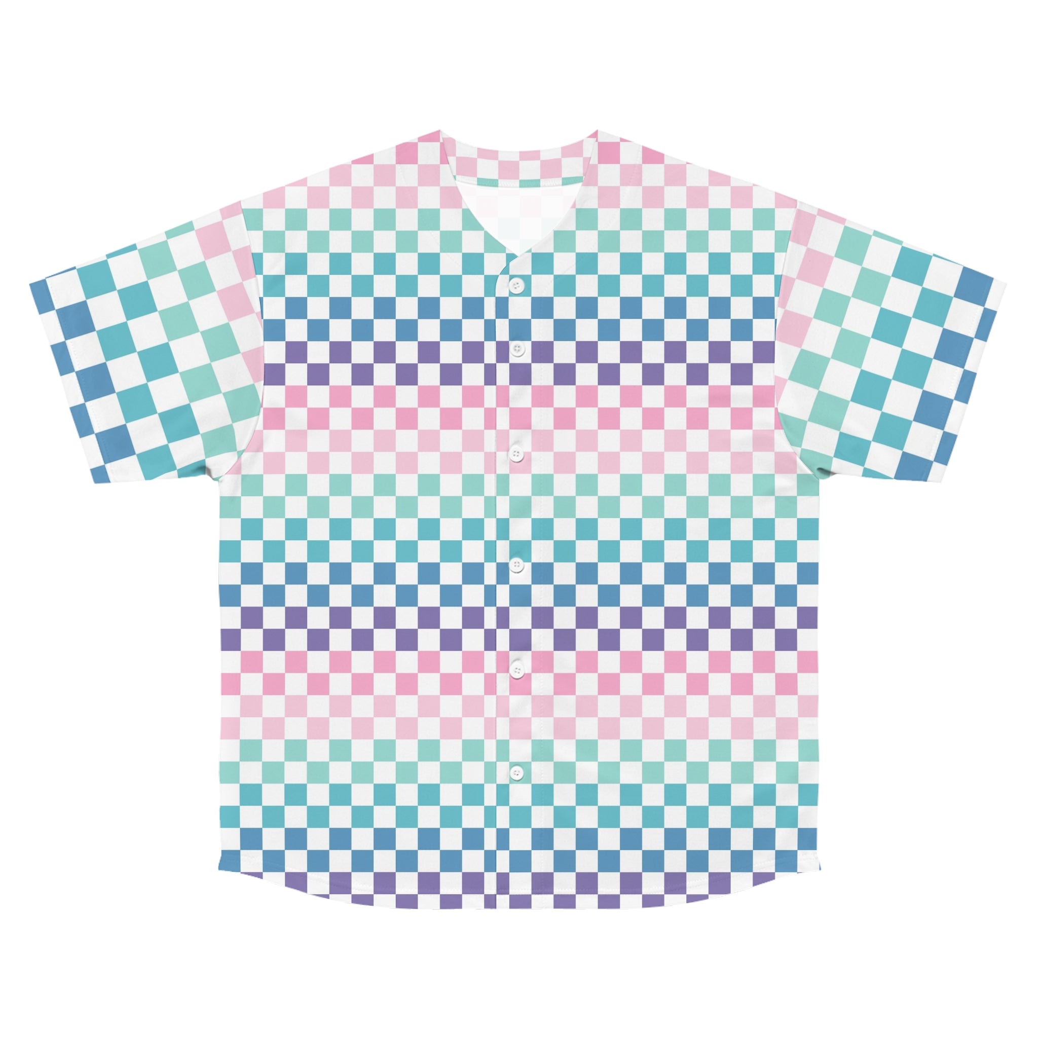 Vaporwave Rainbow  Checkerboard II Multi-Color Men's Baseball Jersey (AOP), Artsulli - Art is Long, Life is Short, All Over Prints, Size, S, Color, Seam thread color automatically matched to design, , , 15943900196629258169