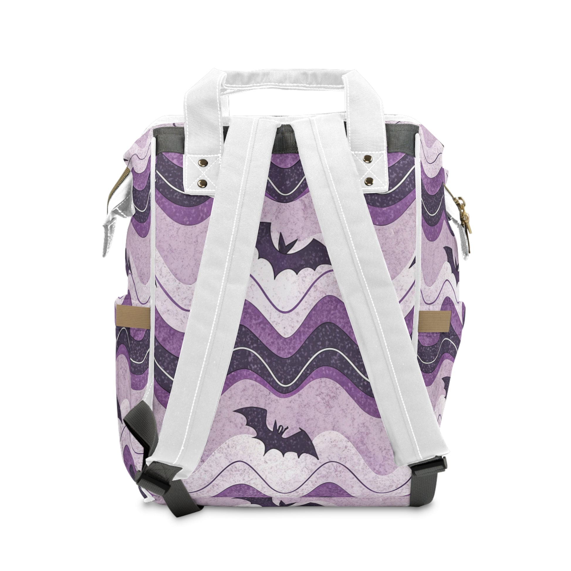 Bat Wave Purple Multifunctional Diaper Backpack, Artsulli - Art is Long, Life is Short, Bags, , , , , , , 