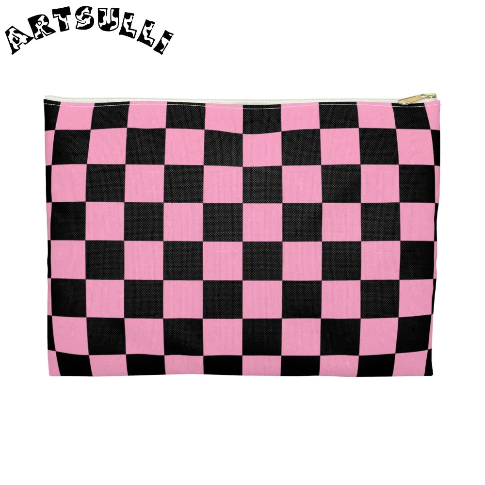 JAKKOUTTHEBXX Checkerboard Black and Pink Accessory Pouch