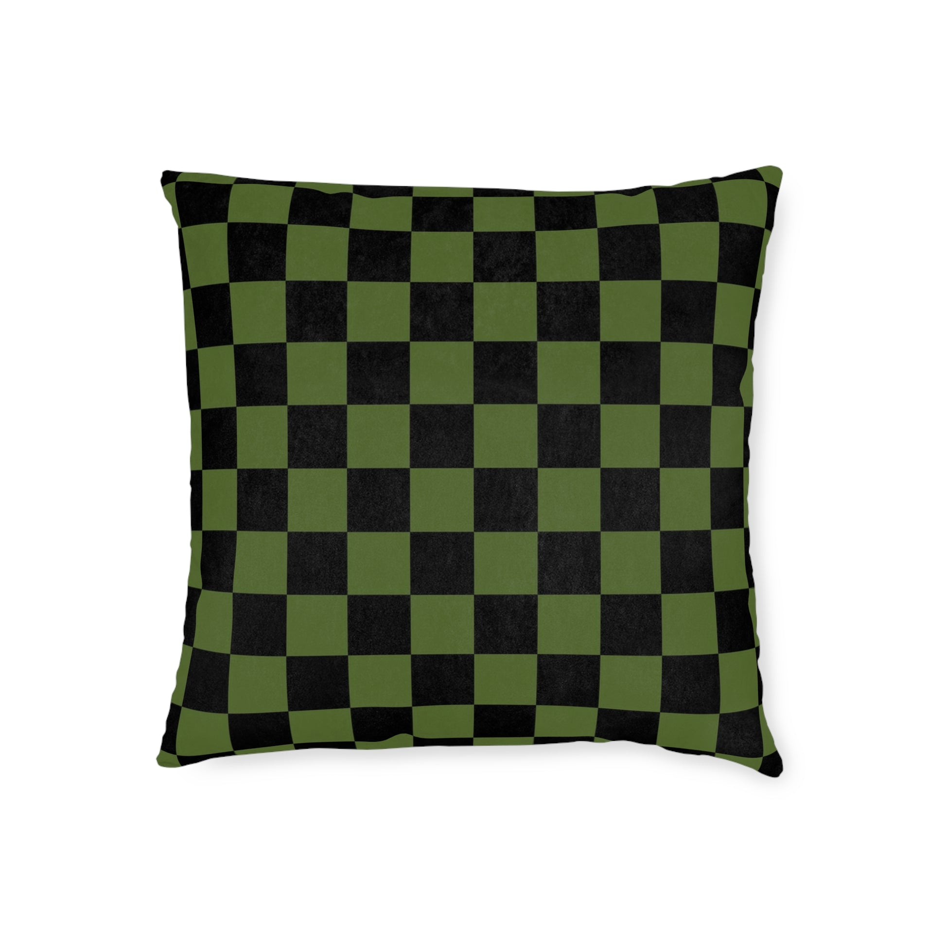 Checkerboard Olive Green and Black Square Pillow, Artsulli - Art is Long, Life is Short, Home Decor, Size, 18" × 18", , , , , 51957660781051724031