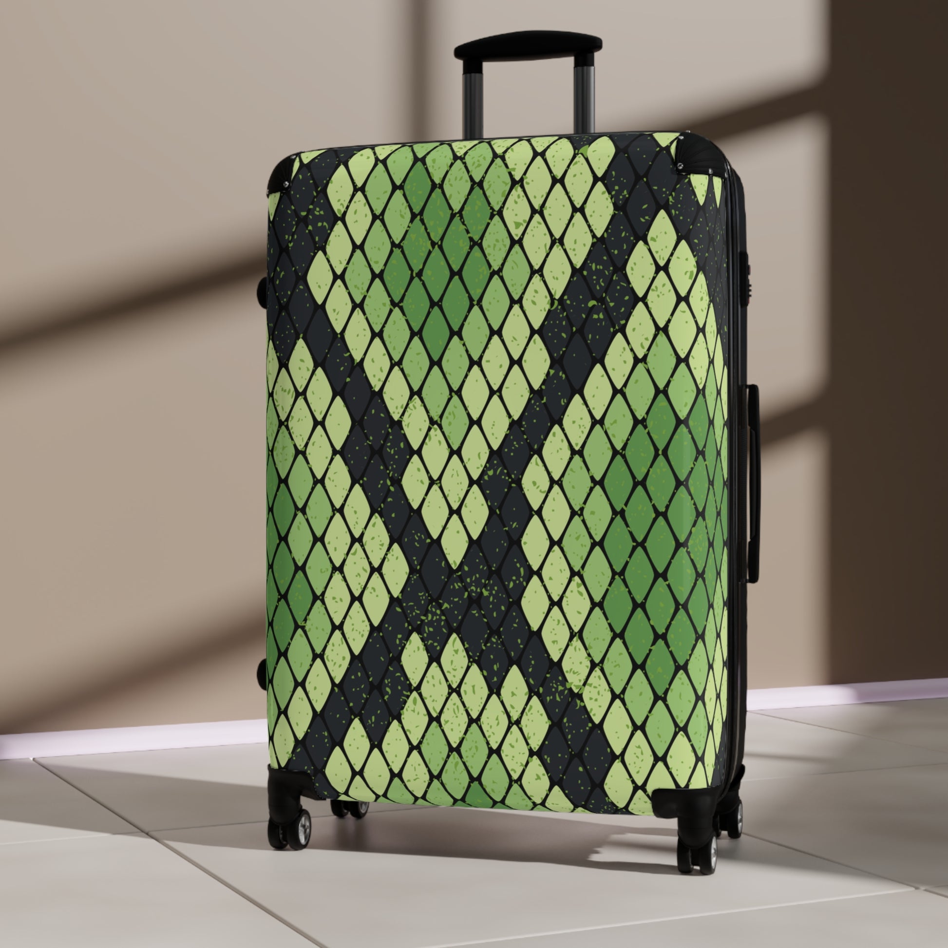 Snake Skin Green and Black Suitcase, Artsulli - Art is Long, Life is Short, Bags, , , , , , , 