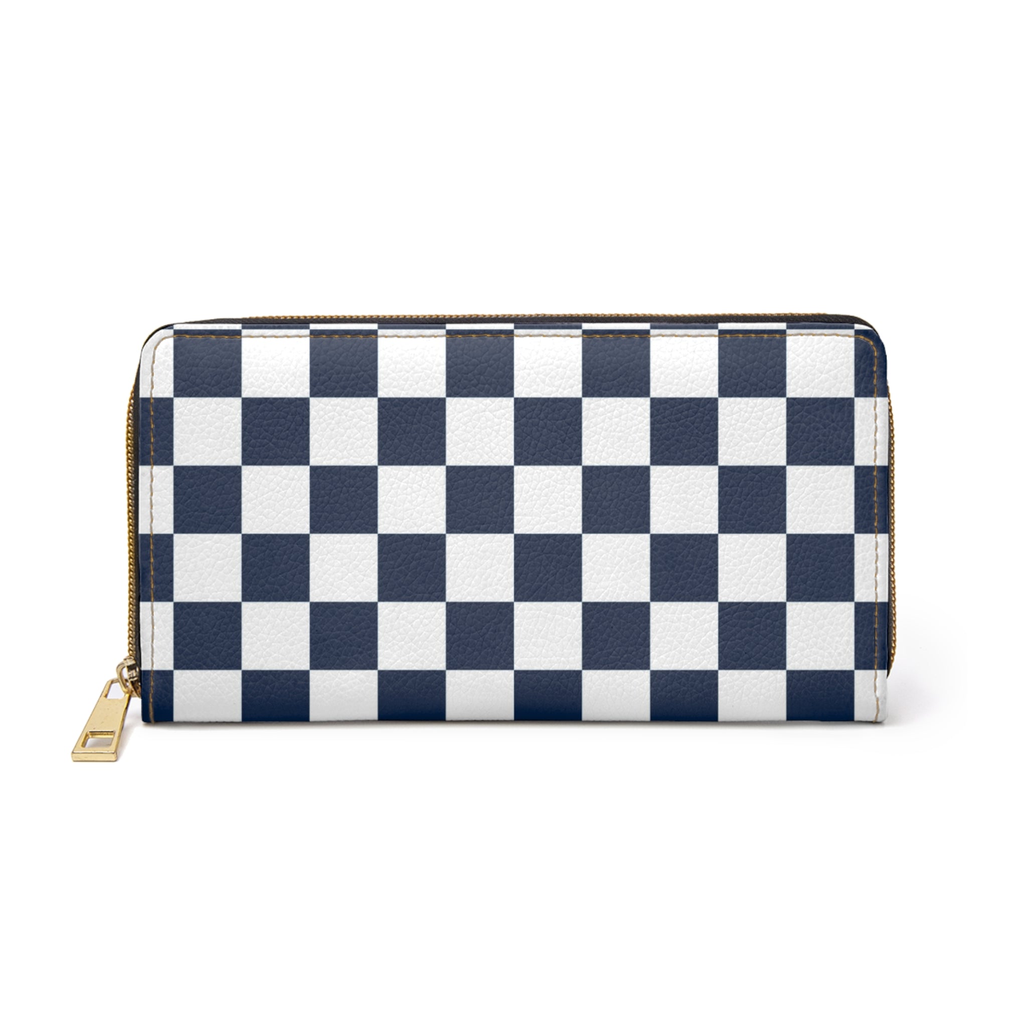 Checkerboard White and Navy Blue Zipper Wallet, Artsulli - Art is Long, Life is Short, Accessories, Size, One size, Color, White, , , 83332212010680294087
