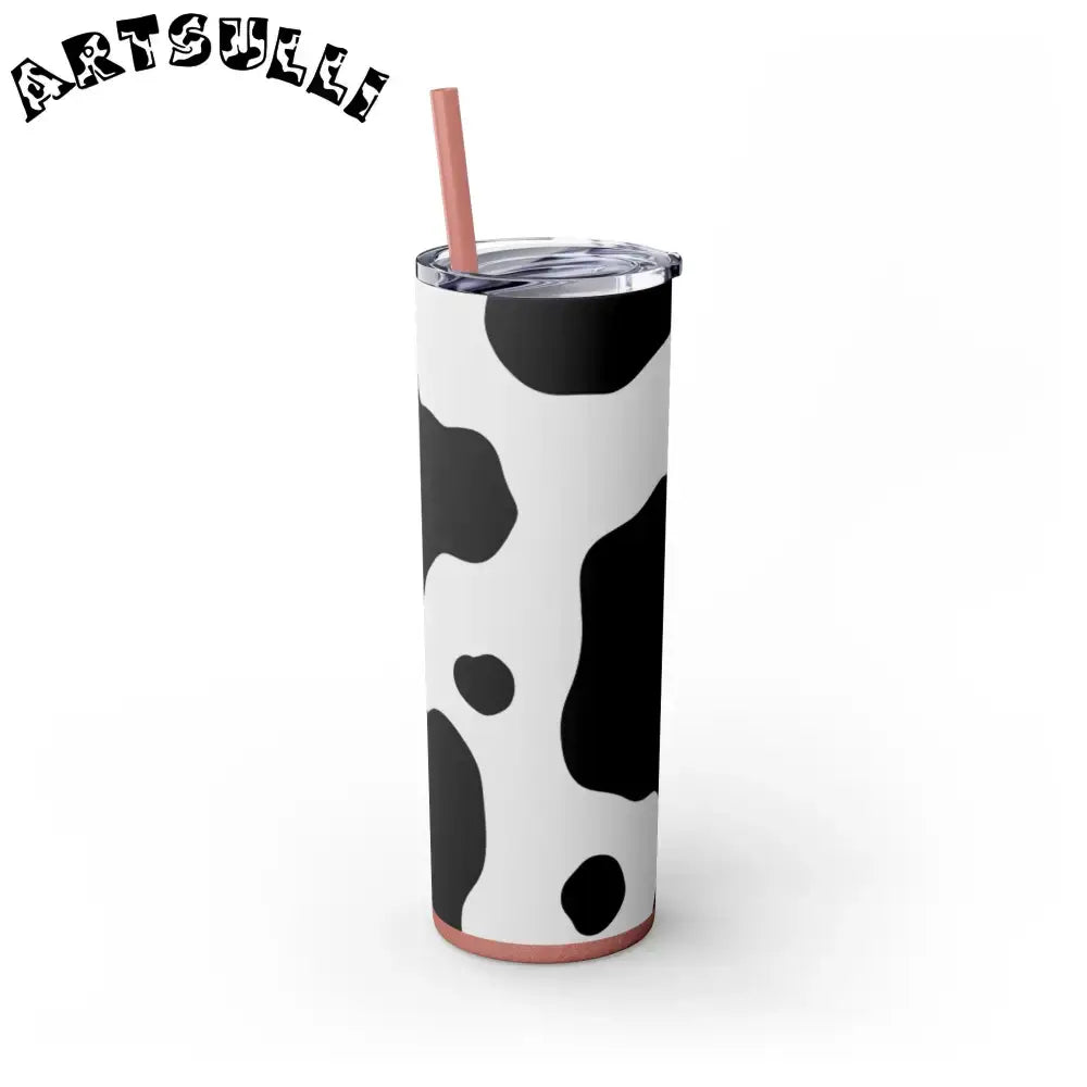 JAKKOUTTHEBXX White cow print skinny tumbler with clear lid