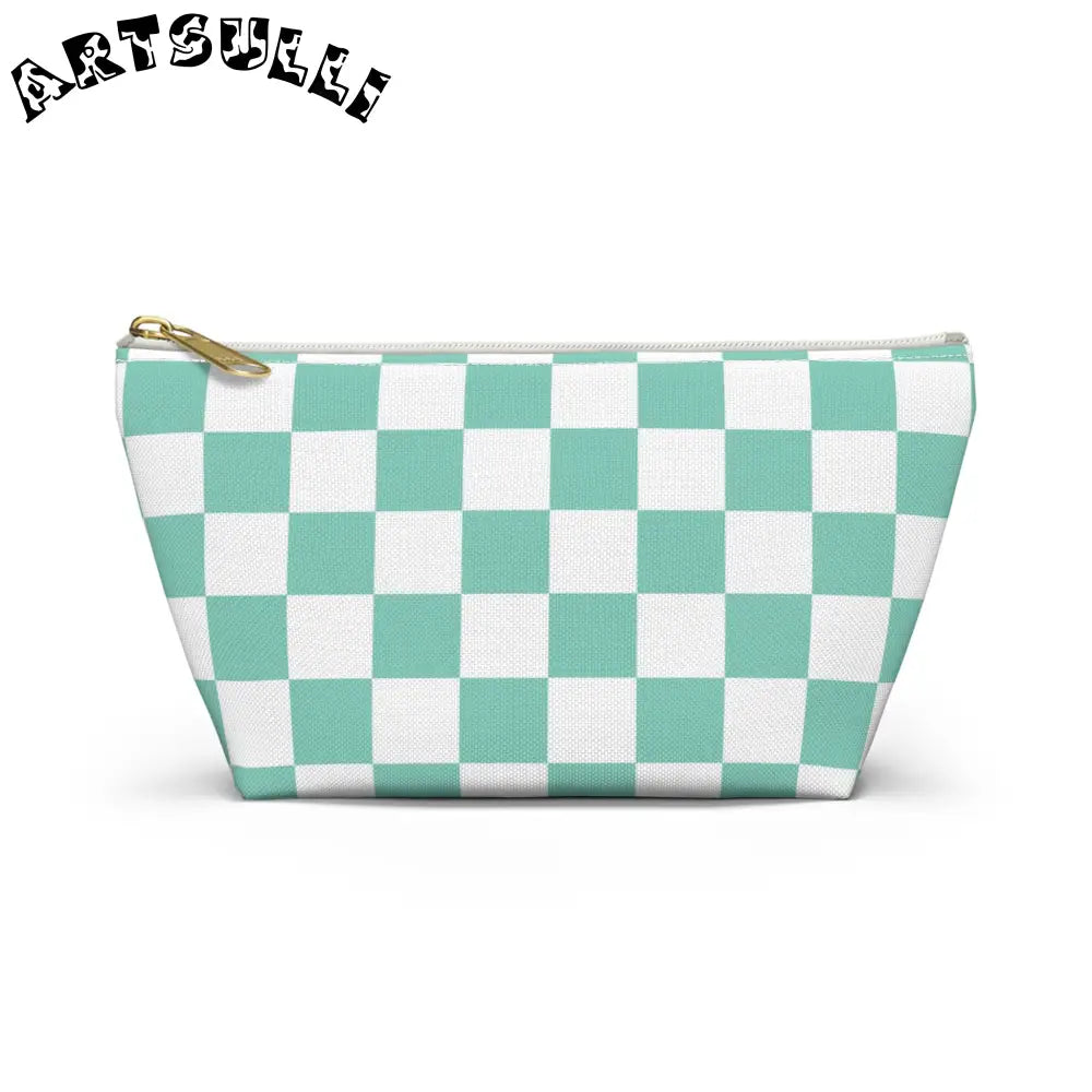 JAKKOUTTHEBXX Checkerboard Light Green Accessory Pouch w T-bottom