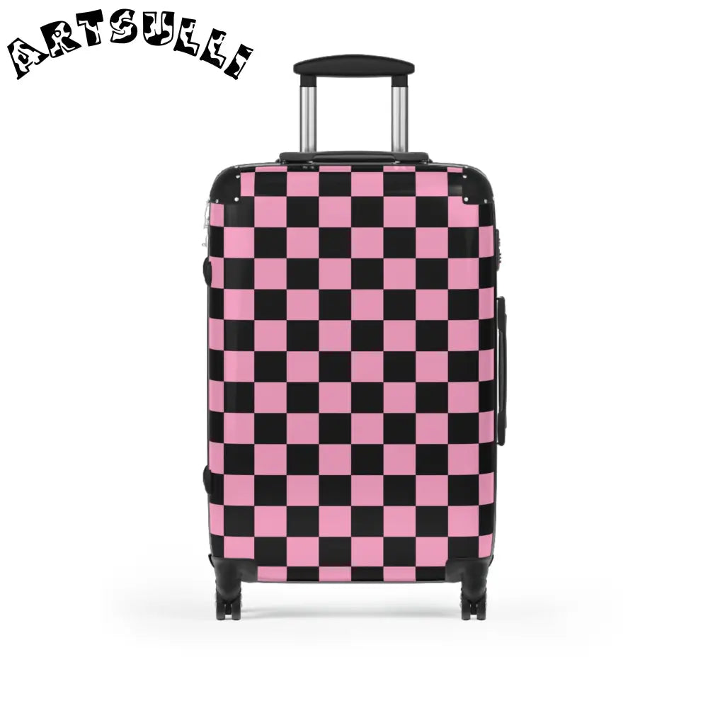 JAKKOUTTHEBXX Checkerboard Black and Pink Suitcase JAKKOUTTHEBXX