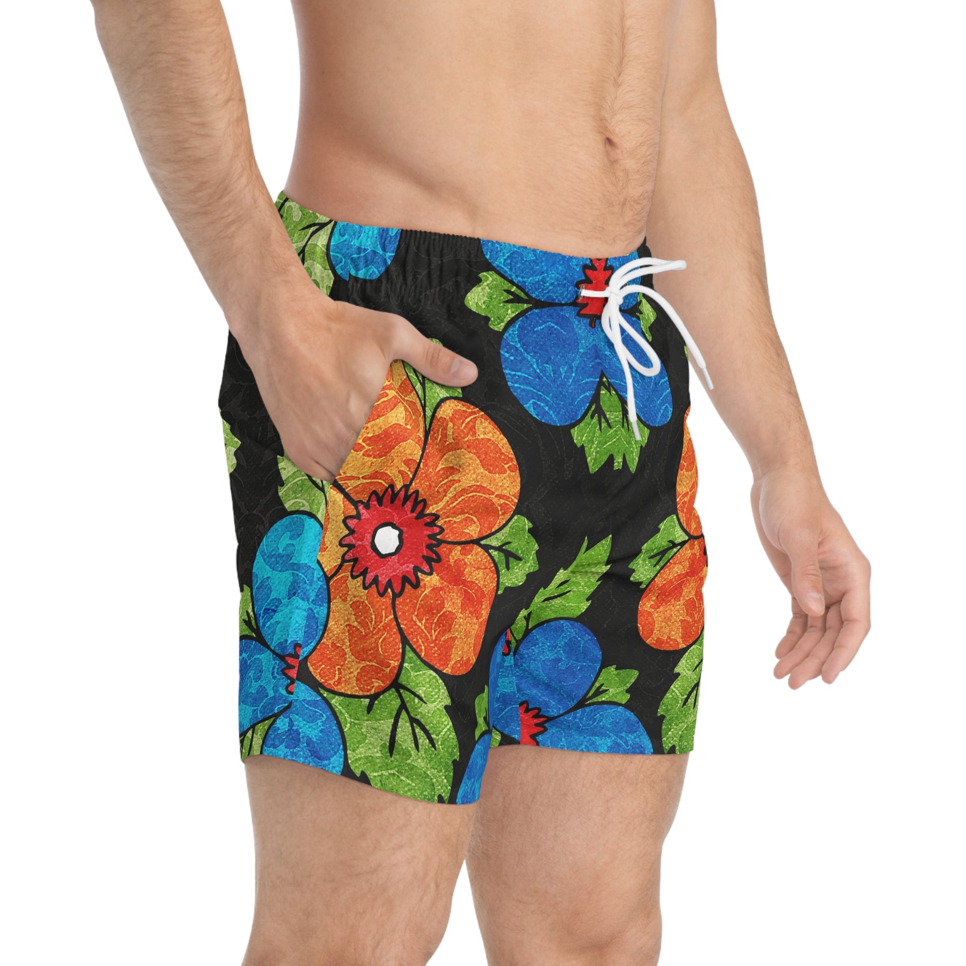 Groovy Black Floral Kl Swim Trunks (AOP), Artsulli - Art is Long, Life is Short, All Over Prints, , , , , , , 