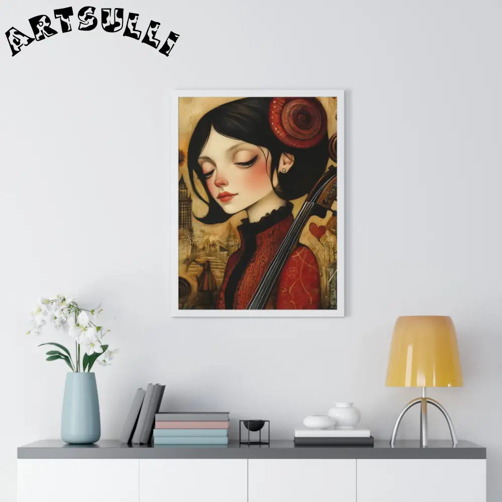 JAKKOUTTHEBXX Dark Haired Woman Playing Instrument Framed Poster 2025